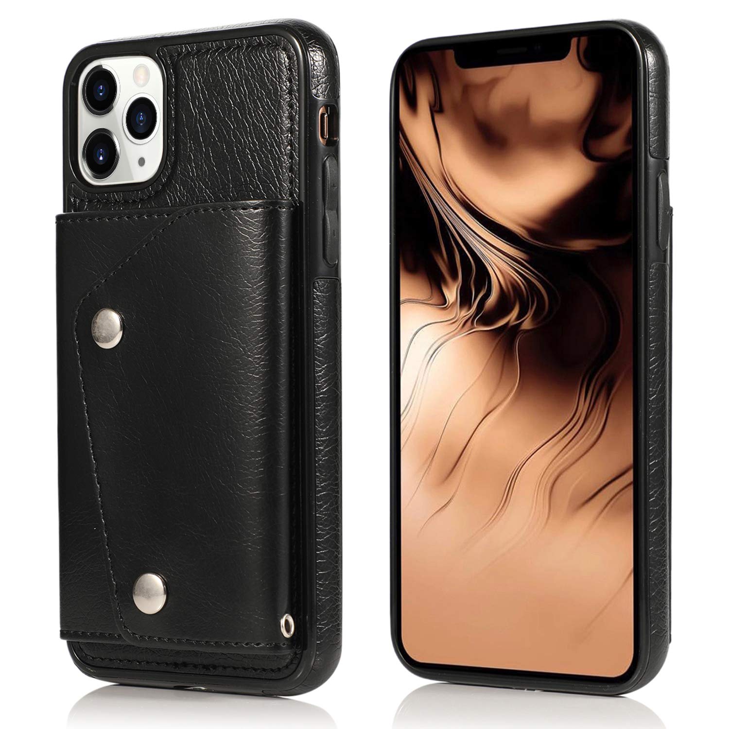 Premium PU Leather iPhone 11 Pro Wallet Case with Card Holder Slot - Crossbody Neck Strap & Wrist Strap - Protective Cover for iPhone 11 Pro (Black) | Perfect for Travel, Shopping & Everyday Use