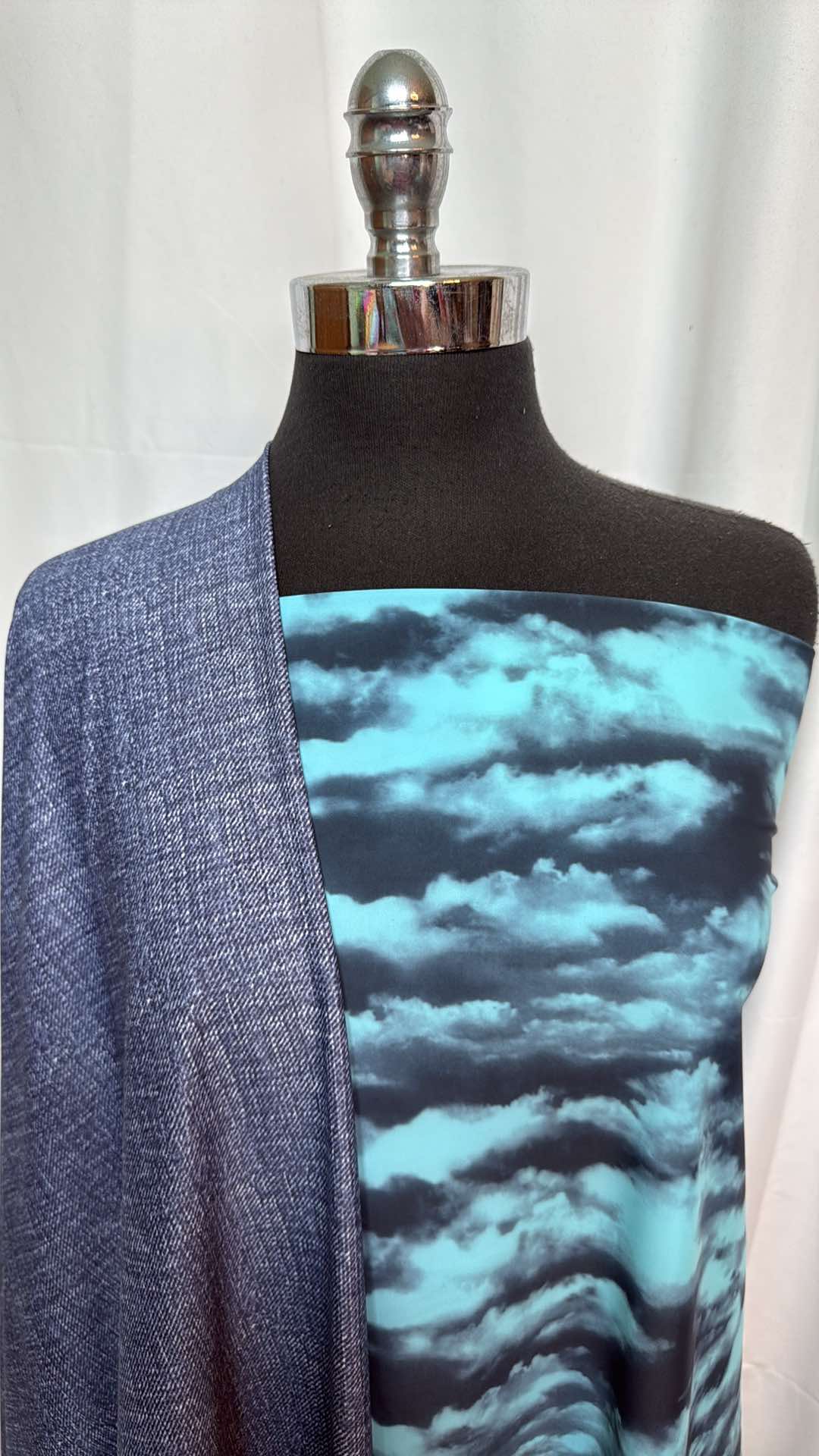 Denim Look & Clouds Fabric Bundle - 1 Yard Each (A27341) | Perfect for DIY Fashion, Home Decor & Craft Projects