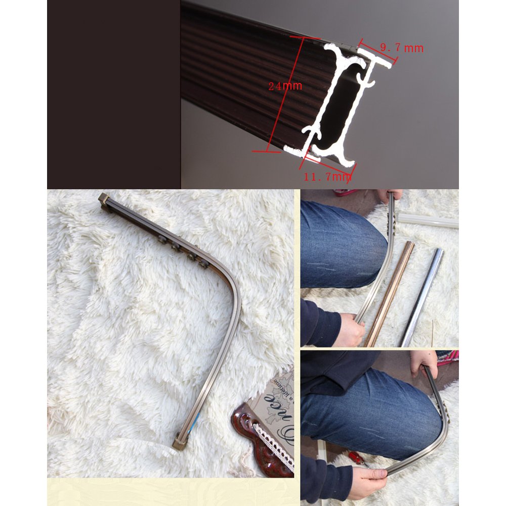 Brown Aluminum Alloy Bendable Curtain Rod - Adjustable Window Track & Ceiling Mount (500cm) for Living Room, Bedroom & Office Decor