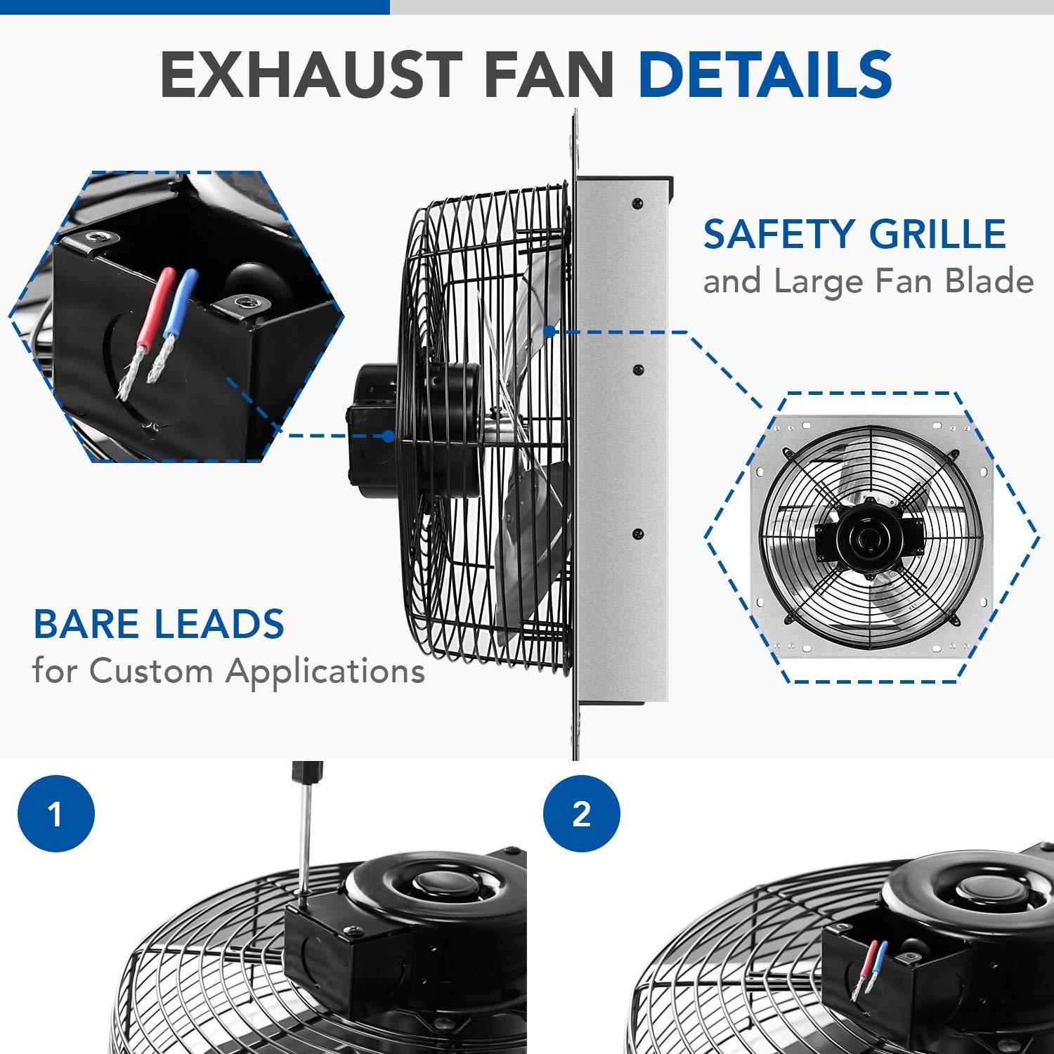 Simple Deluxe 12 Inch Exhaust Fan - Ultra Quiet High CFM Ventilation Fan with Durable Metal Housing - Perfect for Home, Office, Garage, Shed & Indoor Air Circulation