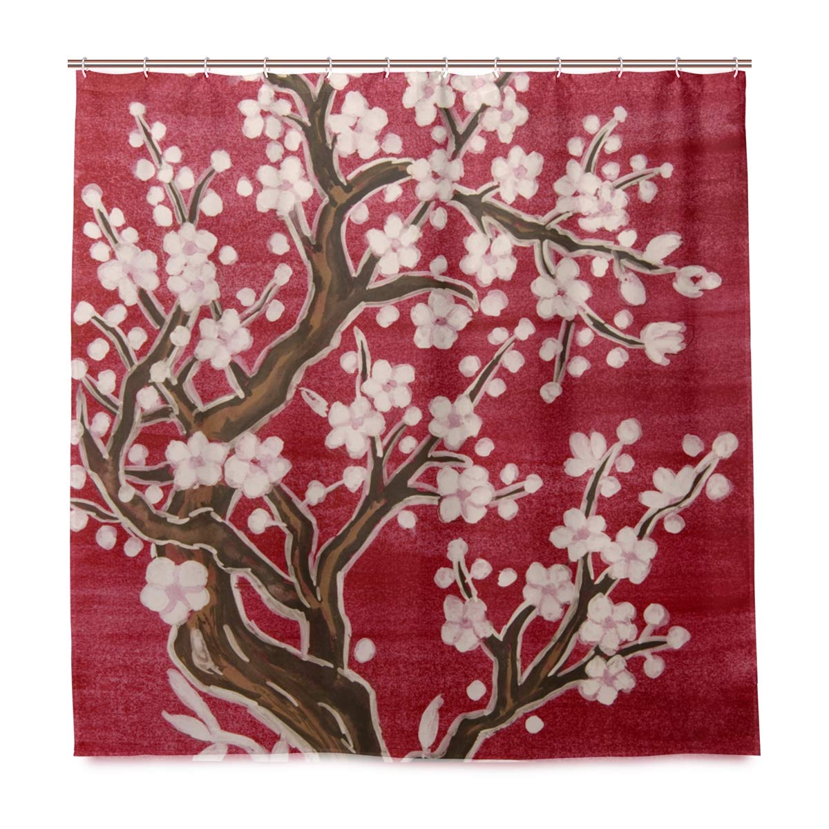 72x72 Waterproof Blooming Peach Tree Bath Shower Curtain with Hooks - Soft Fabric Bathroom Decor for Home | Perfect for Modern Bathrooms, Guest Suites & Spa Retreats