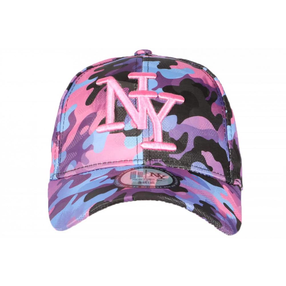Hip Hop Honor NY Camouflage Pink & Blue Military Style Baseball Cap for Men - One Size Fits All - Perfect for Streetwear, Urban Fashion & Hip Hop Events