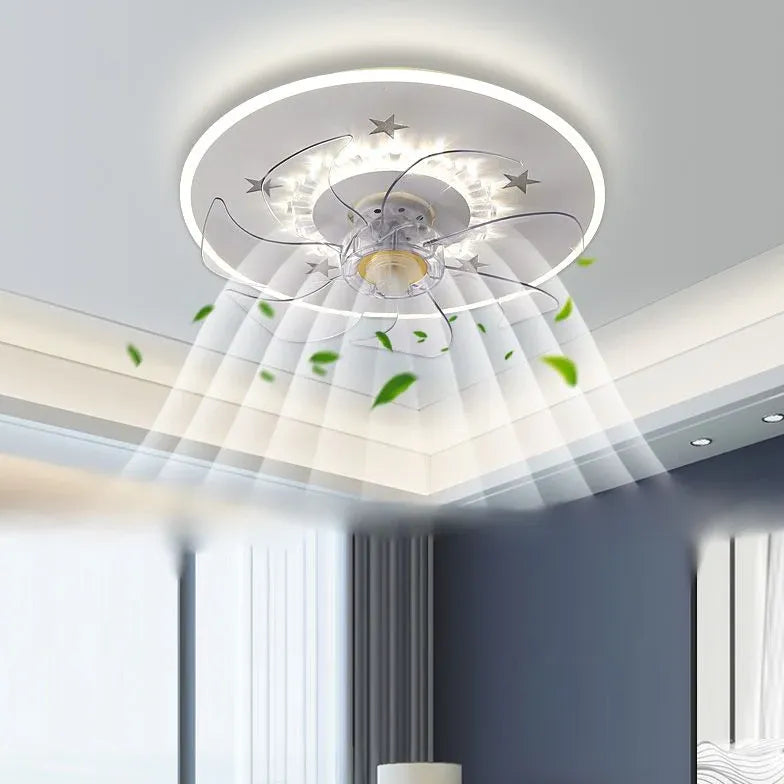 Modern White Ceiling Fan with LED Light - Minimalist Design for Bedroom, Living Room, and Office