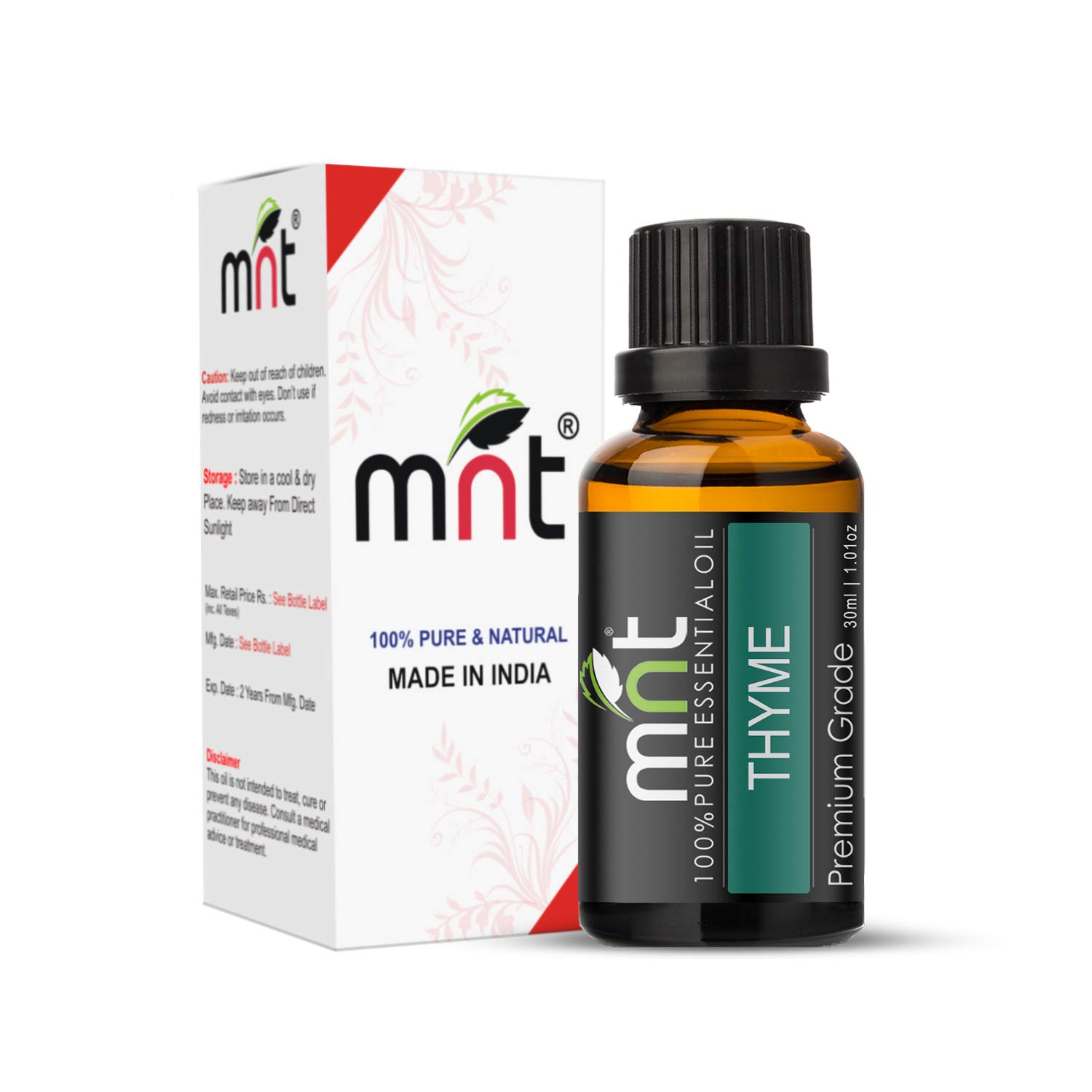 100% Pure Natural Thyme Essential Oil - Therapeutic Grade for Aromatherapy, Skin Care & Hair Growth (30ml) | Relaxation, Diffuser, Massage & DIY Beauty Recipes