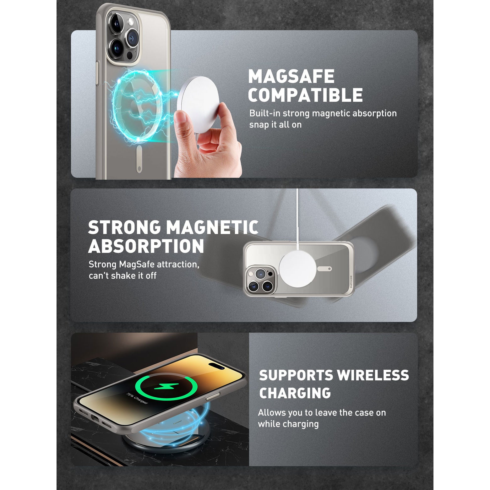 iPhone 15 Pro Max Case 6.7 Inch - Unicorn Beetle MAG Slim Clear Protective Cover with MagSafe | Shockproof & Scratch Resistant | Perfect for Everyday Use, Travel & Outdoor Activities (Gray)