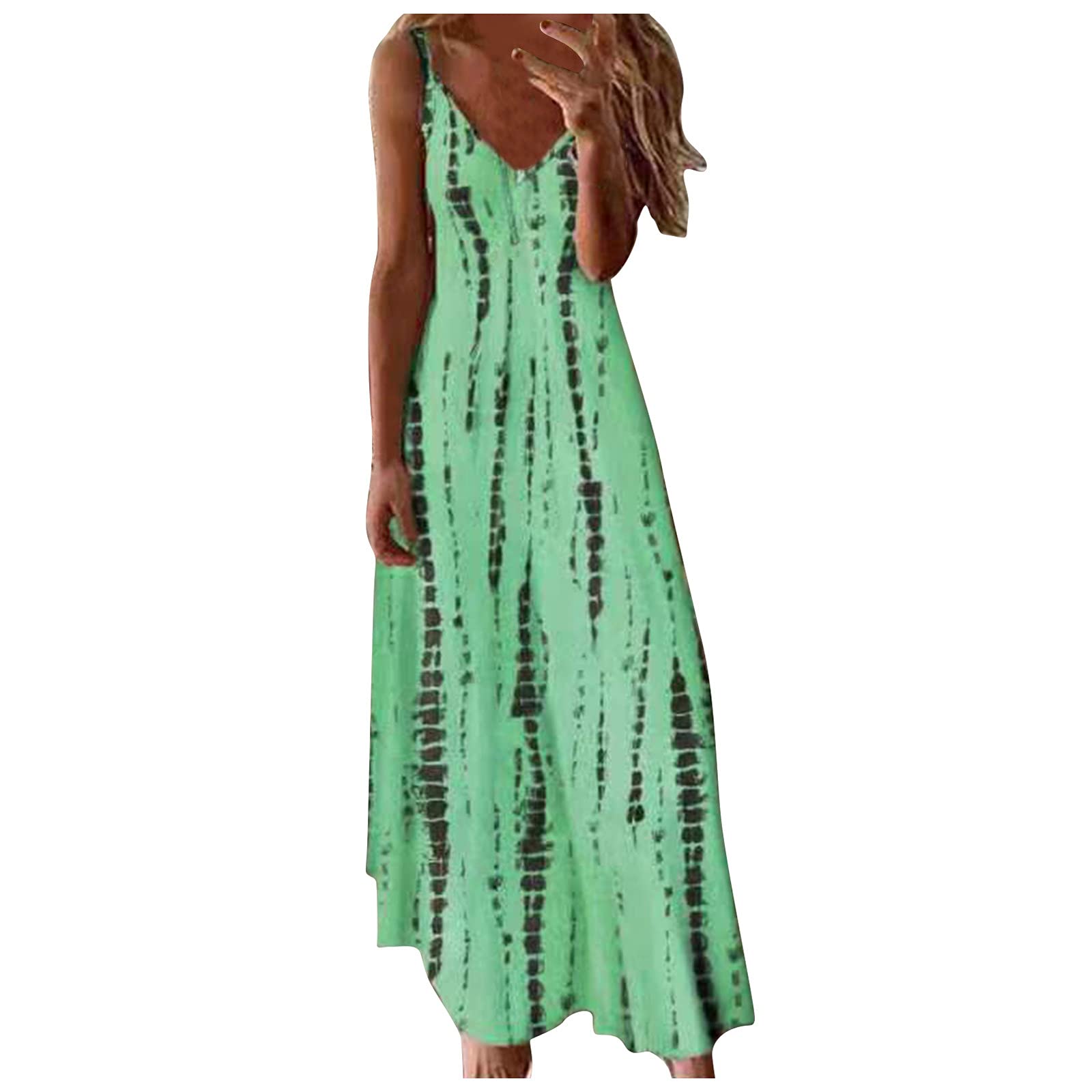 Women's Summer Sleeveless V-Neck Maxi Dress - Casual Loose Fit Plain Long Cocktail Dress for Beach, Party & Evening Wear