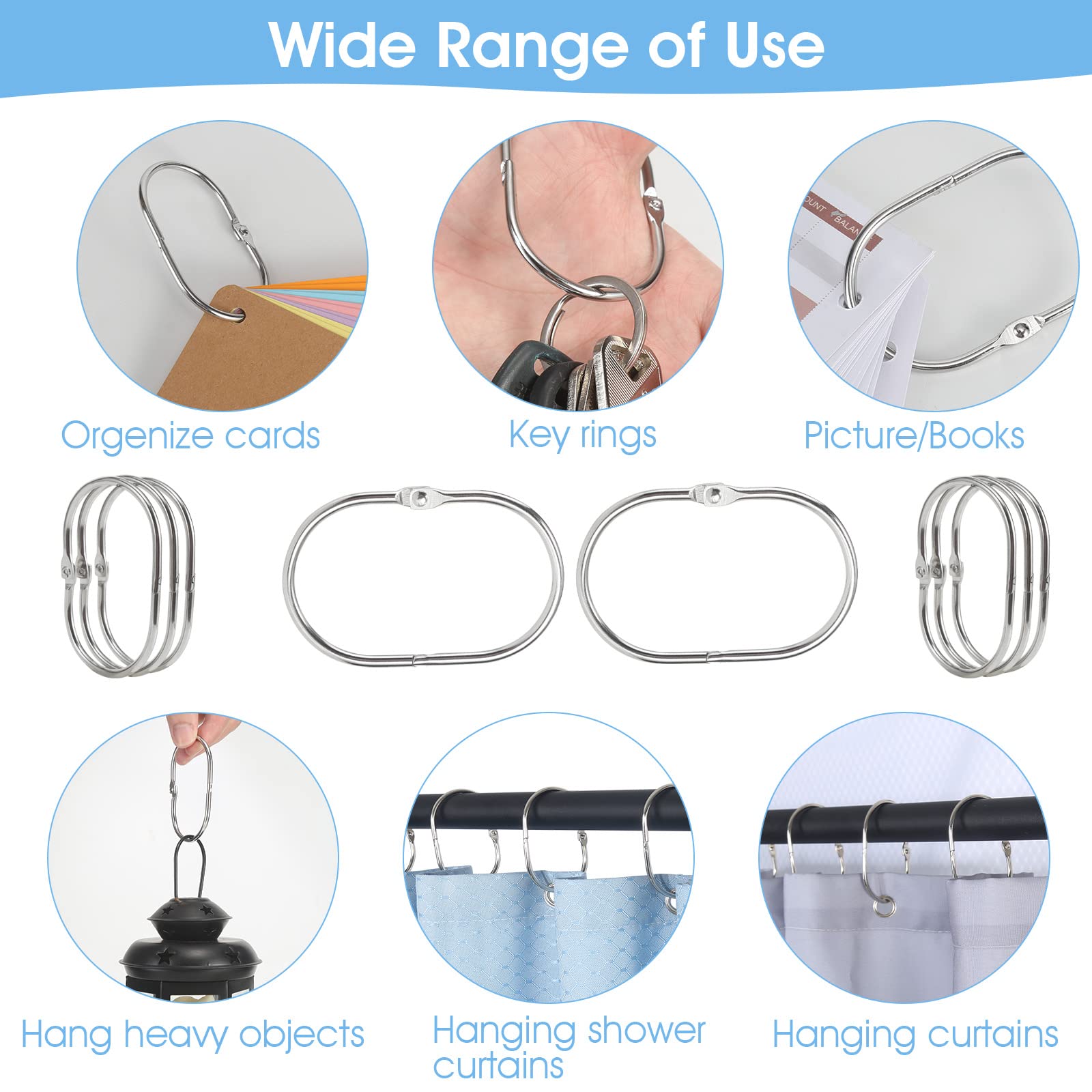 Goowin 12-Pack Rust-Proof Metal Oval Shower Curtain Hooks with Secure Clasp - Chrome Finish for Bathroom Shower Rods & Curtains | Durable & Stylish Bathroom Accessories for Home & Hotel Use