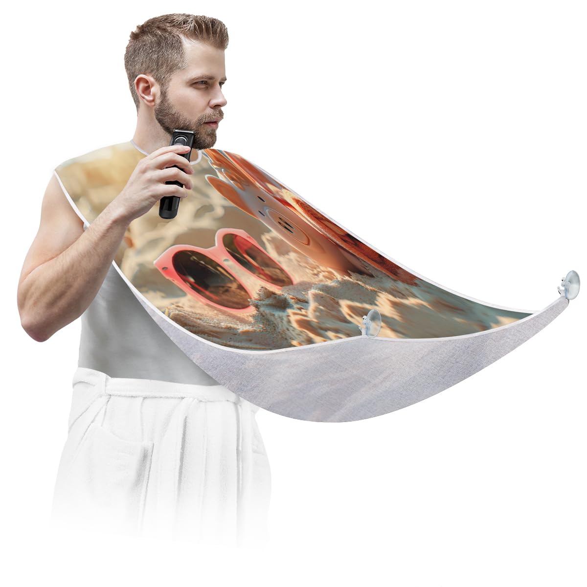 Men's Shaving Beard Bib with Suction Cups - Non-Stick Grooming Apron & Hair Catcher for Easy Cleanup - Perfect Summer Beach Sunglasses & Pig Beard Style - Great Birthday Gift for Husband or Dad - Ideal for Barbershops, Home Grooming & Travel