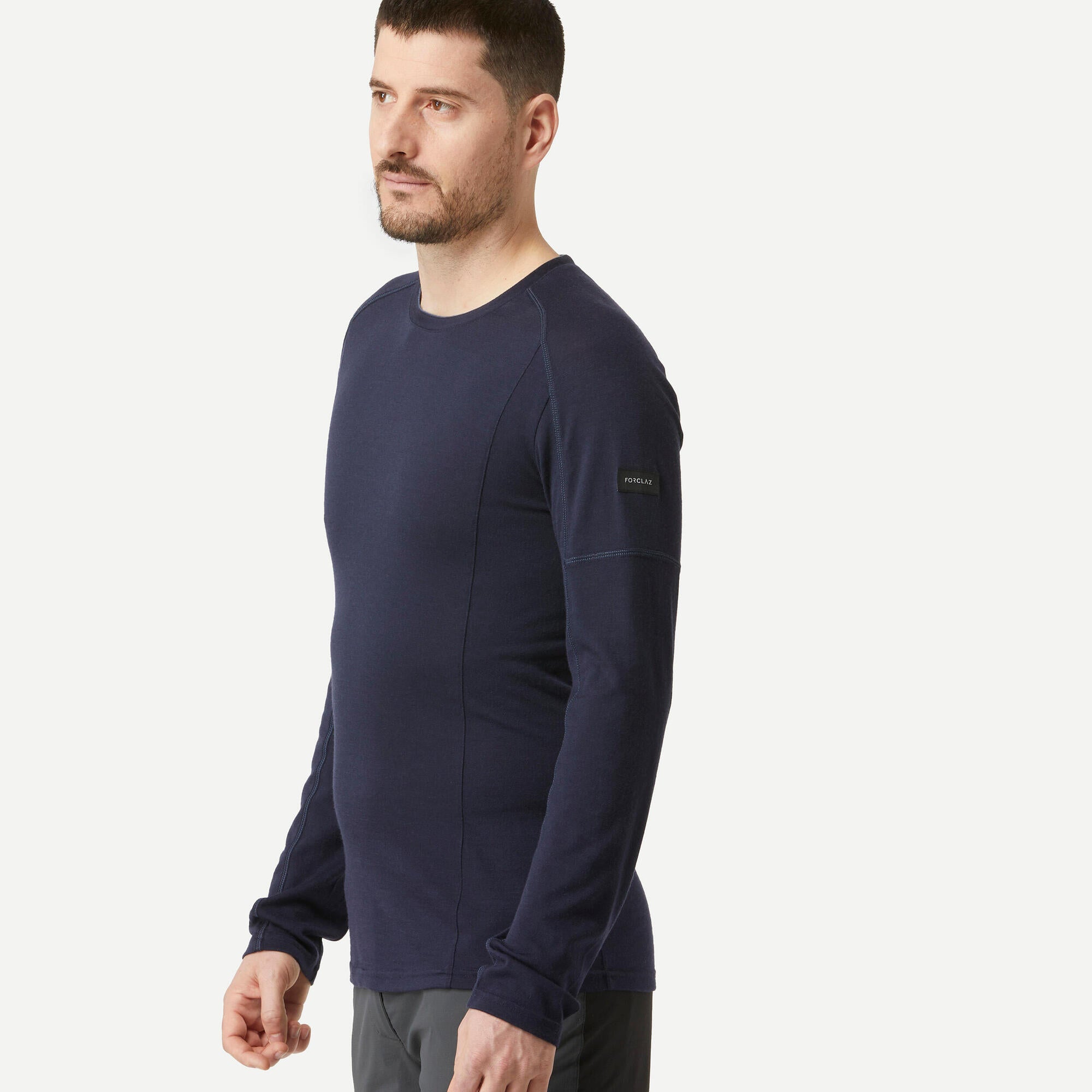 Forclaz Men's MT500 Merino Wool Long Sleeve Hiking Shirt - Warm & Breathable Base Layer for Outdoor Adventures & Cold Weather Activities