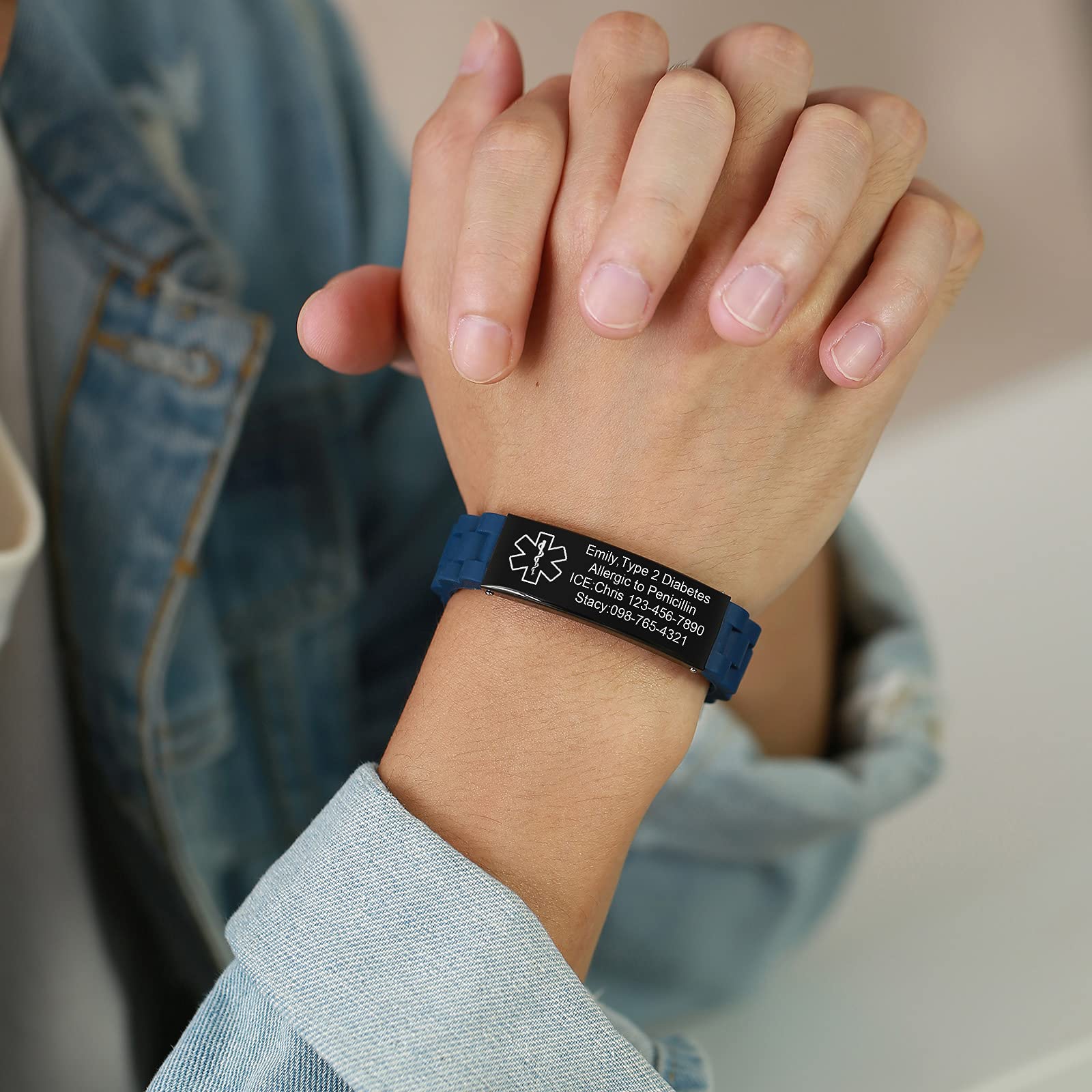 VNOX Adjustable Stainless Steel Medical Alert Bracelet for Men, Women & Kids - Free Engraving Emergency ID Wristband | Perfect for Diabetes, Allergies & Heart Conditions
