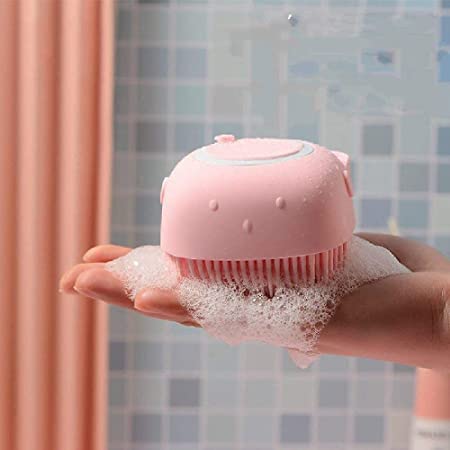 **QUALIZA Soft Silicone Bath & Shower Massage Brush with Shampoo Dispenser - Exfoliating Body Scrubber for Smooth Skin - Perfect for Spa, Home & Travel Use**