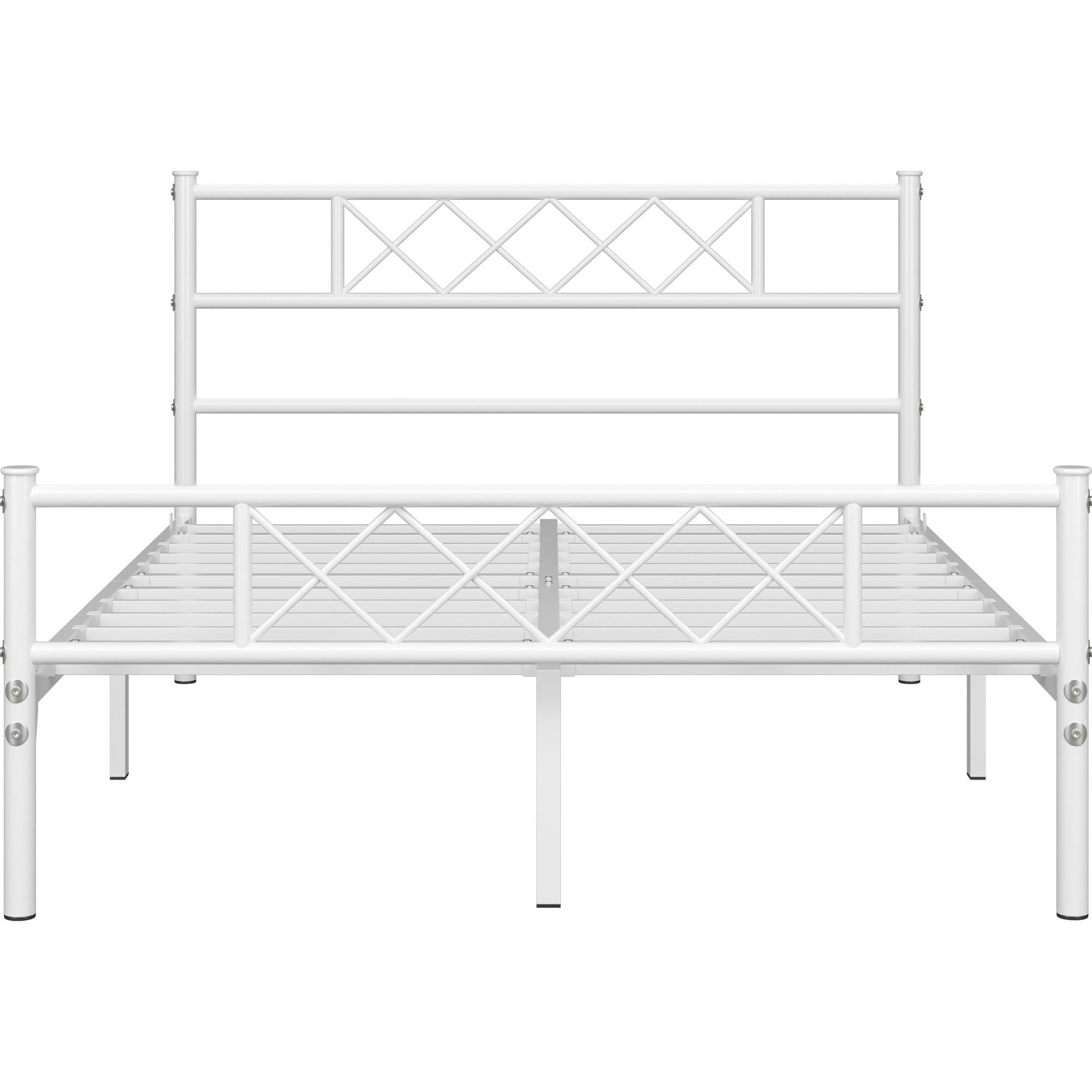 Topeakmart White Metal Queen Bed Frame with Headboard & Footboard - Sturdy Platform Bed with Slat Support & Under Bed Storage - Perfect for Master Bedroom, Guest Room, or Small Space