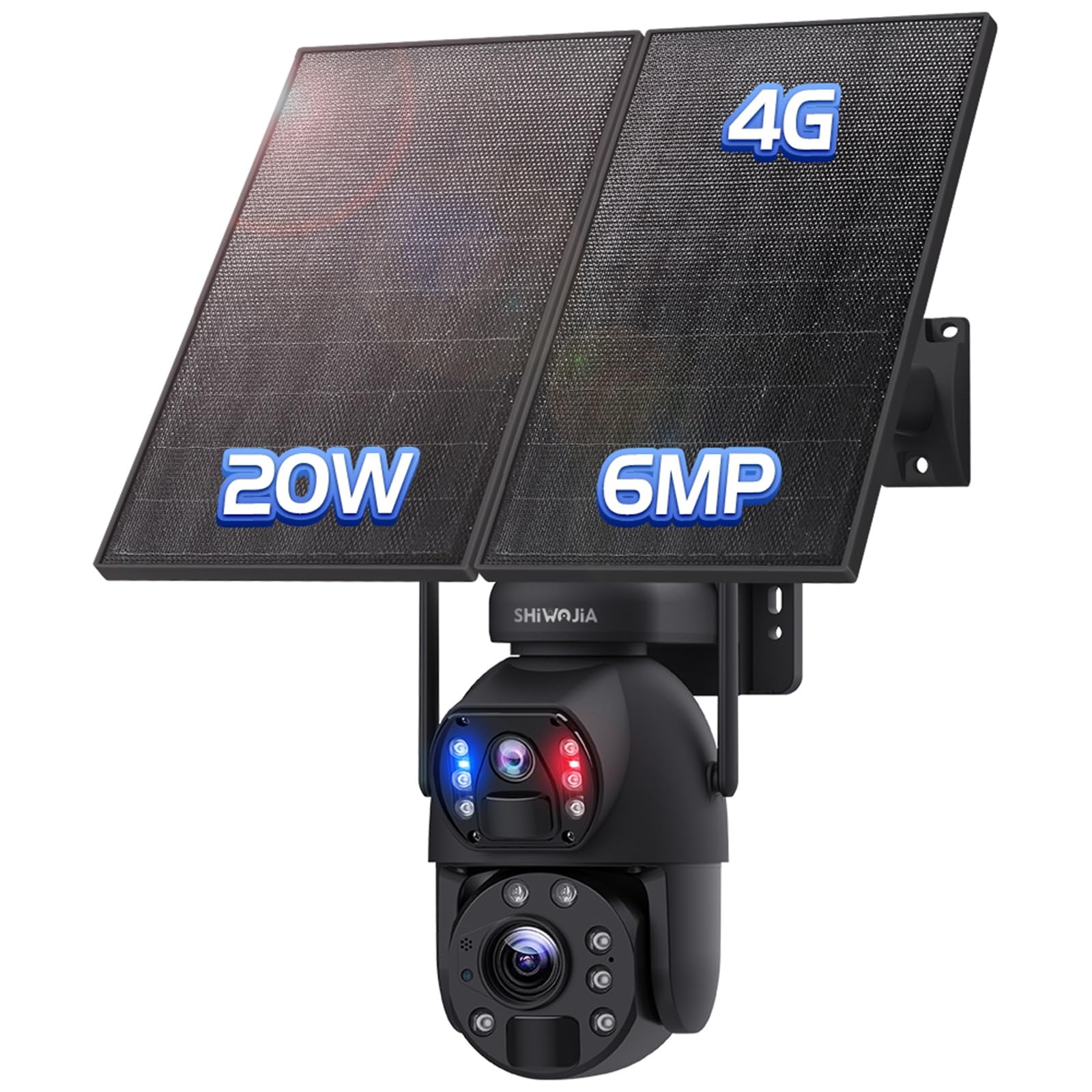 SHIWOJIA 6MP Dual Lens Outdoor Security Camera with 4G LTE & Solar Power - 20W Solar Panel, 20,000mAh Battery, 20X Zoom, Color Night Vision, IP66 Weatherproof - Ideal for Home, Farm, Ranch & Business Surveillance