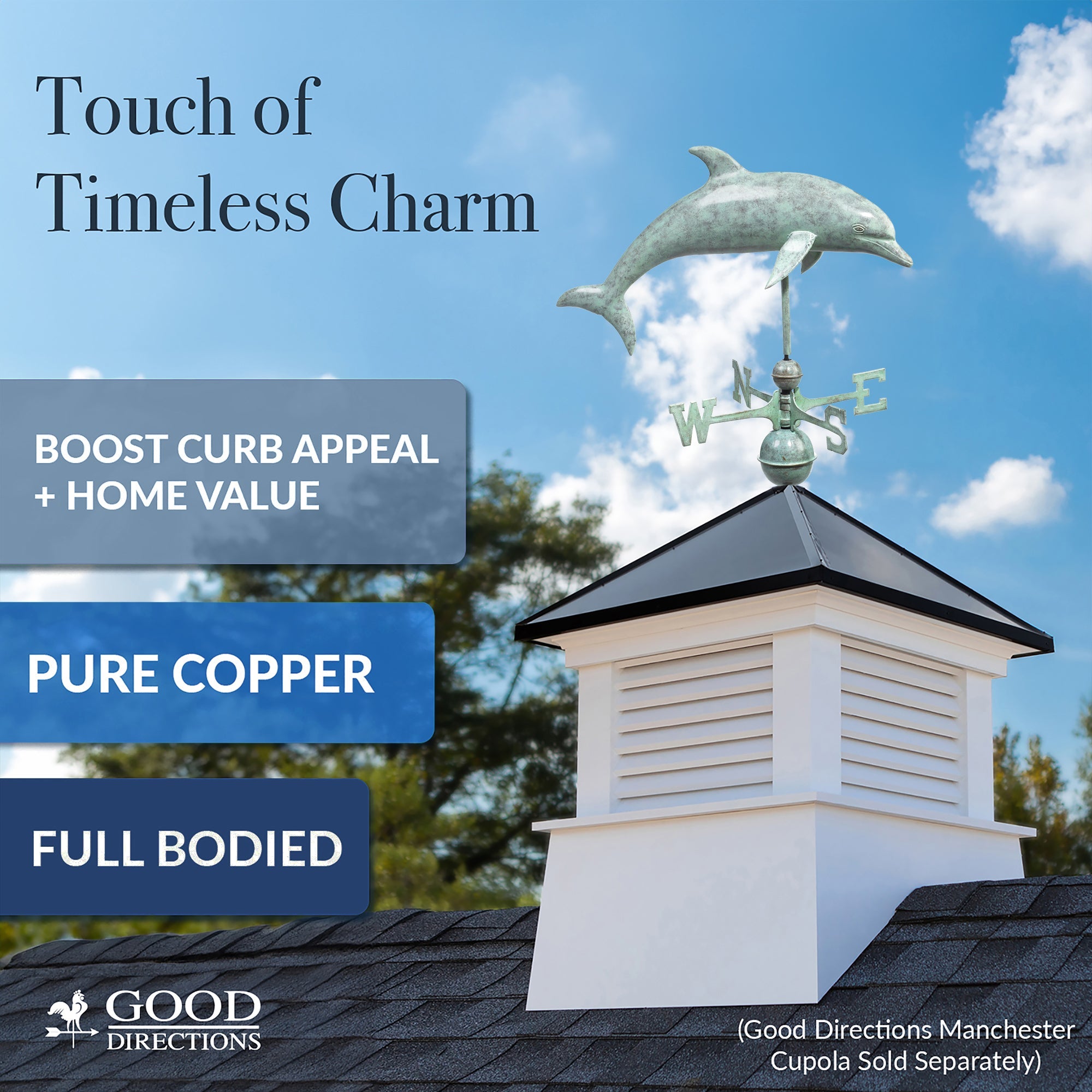 Handcrafted Dolphin Weathervane for Outdoor Decor - Coastal & Nautical Themed Garden, Roof, or Yard Ornament | Perfect for Beach Houses, Coastal Homes & Marine Enthusiasts