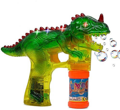 Kidsthrill T-Rex Dinosaur Bubble Blaster Gun Toy with Roaring Sounds & Fun Music - Includes 2 Bubble Solution Bottles (Assorted Colors) - Perfect for Outdoor Play, Birthday Parties & Kids' Dinosaur-Themed Activities