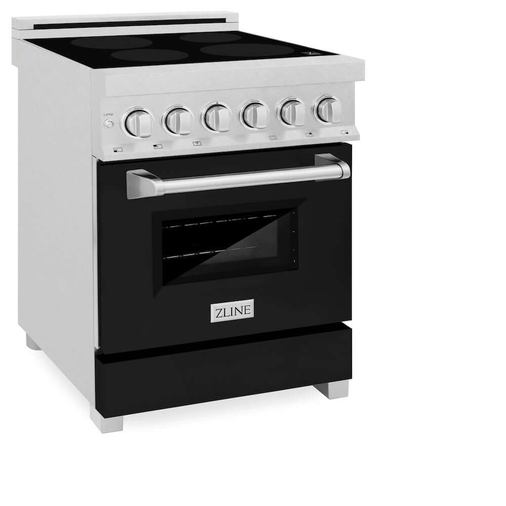 ZLINE 24 Inch 2.8 Cu. Ft. Legacy Induction Range with 4-Element Cooktop & Electric Oven - Satin Stainless Steel & Black Matte Door (RAINDS BLM 24) | Perfect for Modern Kitchens, Home Chefs & Professional Cooking