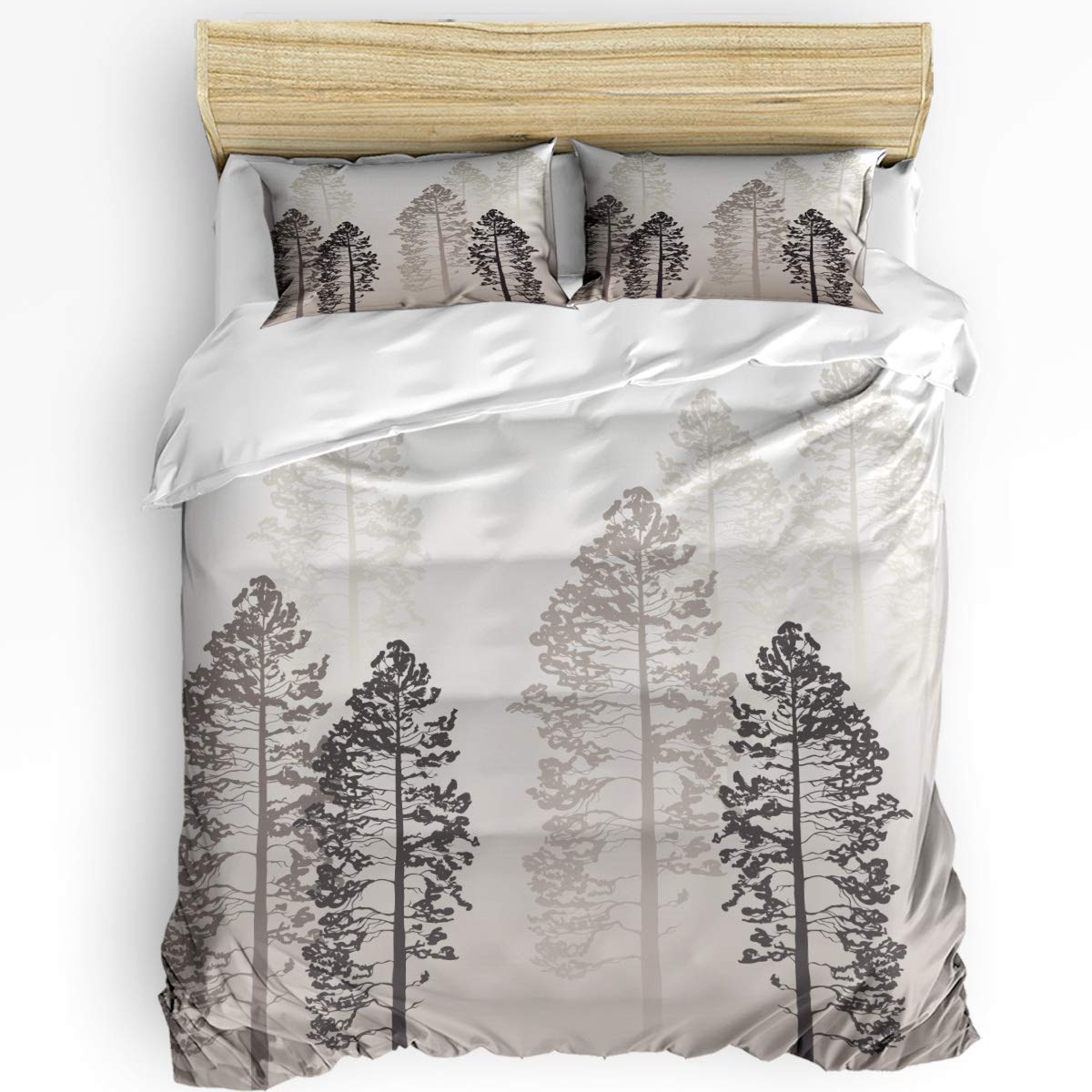 Premium 3-Piece King Size Duvet Cover Set - Soft Foggy Forest Pattern Bedding with Zipper Closure, Includes 2 Pillowcases for Kids/Adults/Teens - Perfect for Cozy Bedrooms, Guest Rooms & Dorm Decor