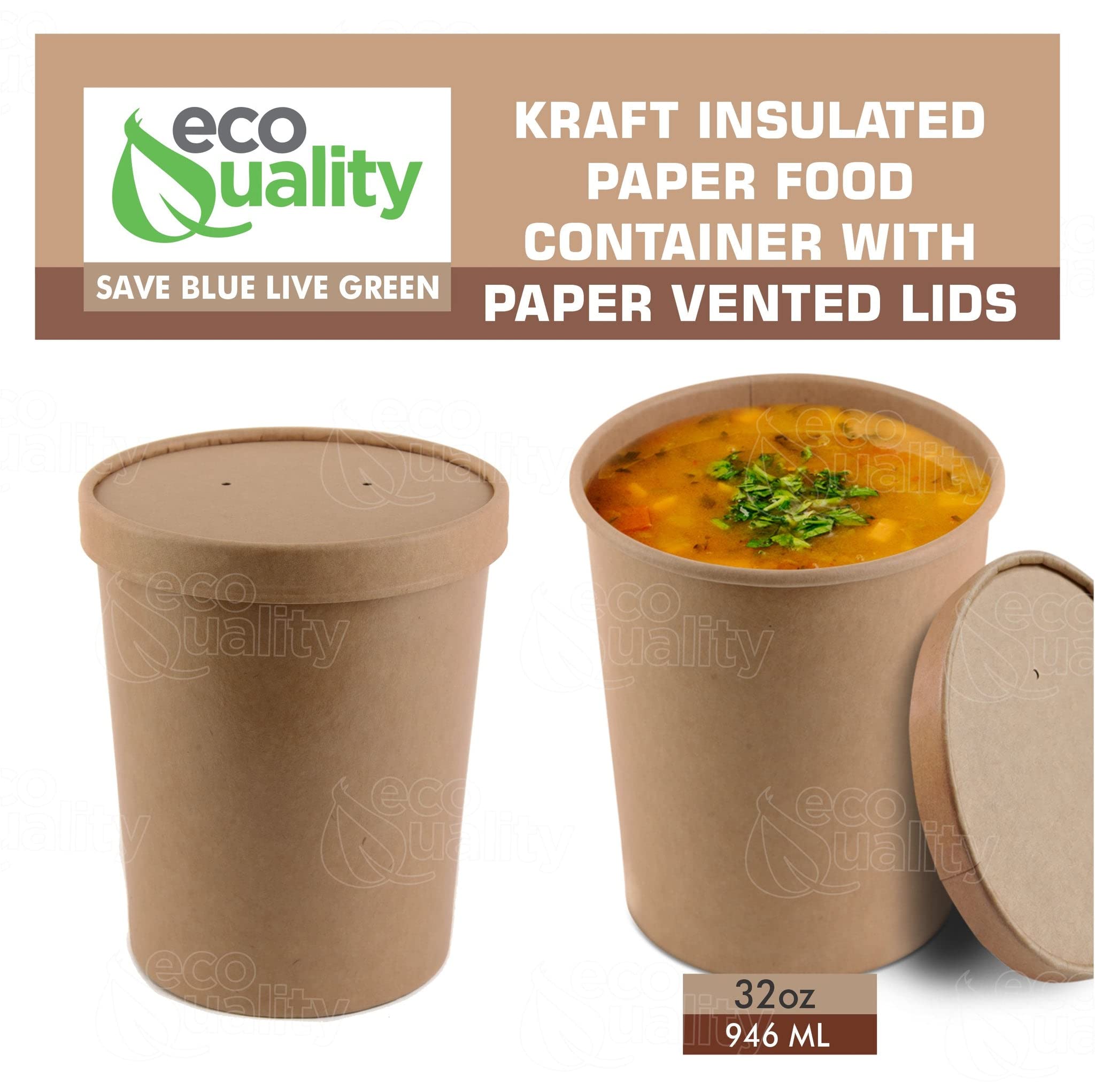 Eco-Friendly Disposable Kraft Paper Soup Containers with Lids - 50 Pack Round Microwave & Freezer Safe Takeout Bowls for Ice Cream, Frozen Yogurt, Desserts & Food Storage - Perfect for Parties, Picnics & Restaurant To-Go Meals