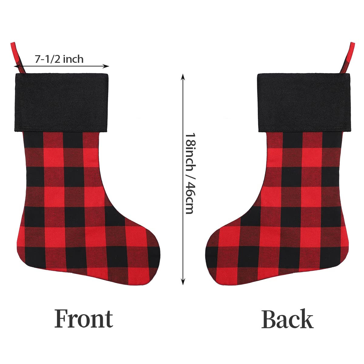 8 Pack Christmas Stockings - 18 Inch Buffalo Plaid Personalized Holiday Stockings for Family, Xmas Party Decorations - Black Cuff with Red & Black Plaid - Perfect for Fireplace Mantel, Gift Exchange & Festive Home Decor