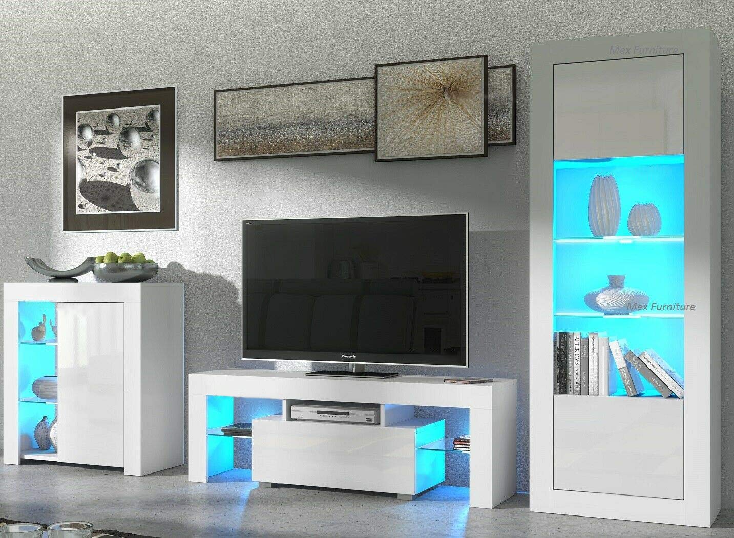Modern Simple TV Stand with LED Lights, Entertainment Center Console Table for Living Room - Holds Up to 51