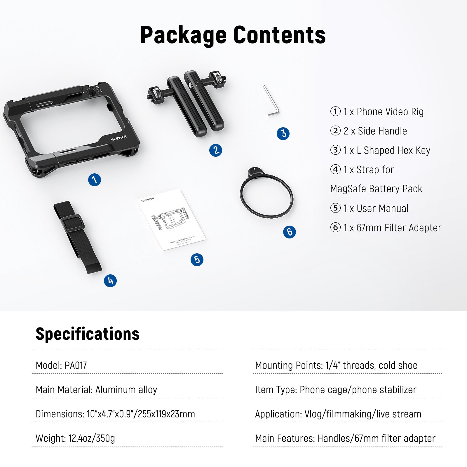 NEEWER PA017 Universal Smartphone Video Rig with Handgrip - Perfect for Vlogging, Filmmaking, and Mobile Content Creation