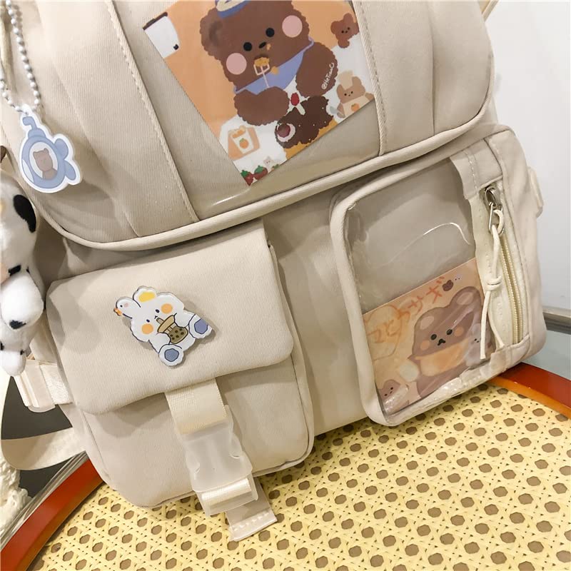 GGOOB Kawaii Backpack for School - Cute Aesthetic Laptop Backpack with Pins & Accessories (Beige) | Perfect for College, Travel & Everyday Use