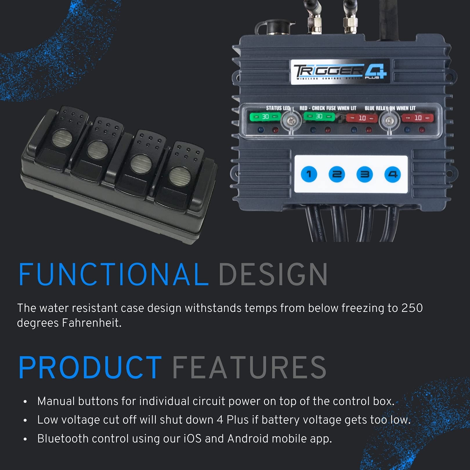 Trigger 4Plus 4-Switch Wireless RF/Bluetooth Controller with LED Lights - Black | Compatible with Gaming Consoles, Smart Home Devices & PC Accessories