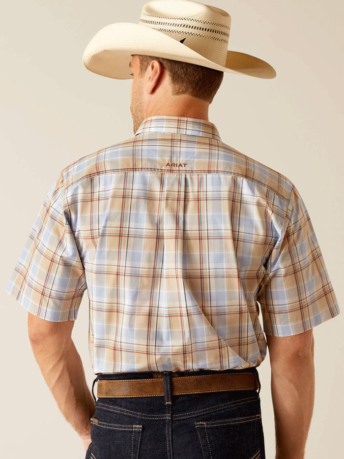 Ariat Men's Pro Series Denzel Classic Fit Short Sleeve Shirt - Beige | Western Work Shirt for Ranch, Rodeo & Casual Wear