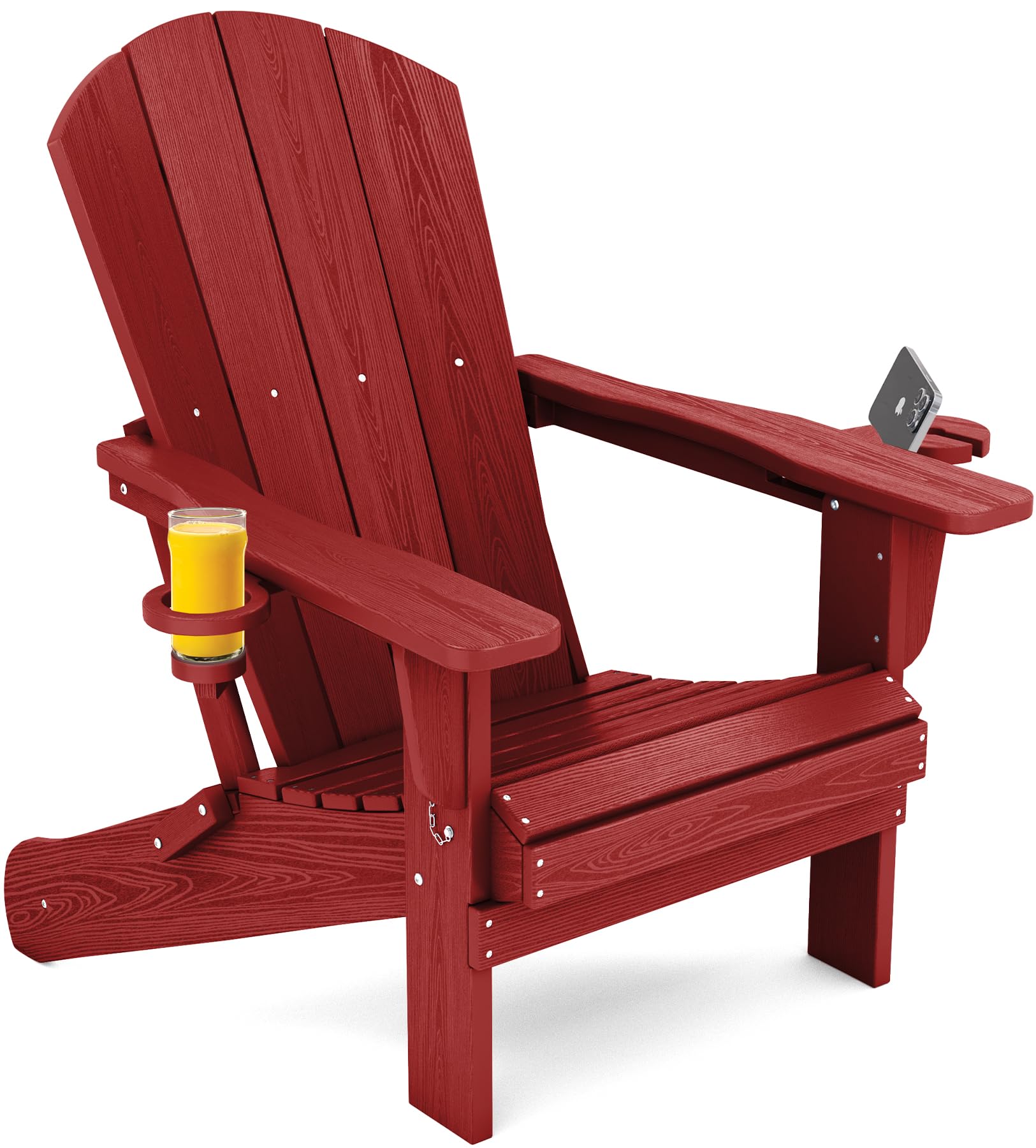 Premium SERWALL Adirondack Chair with Cup Holders - Durable HDPE Composite Outdoor Patio Furniture - All-Weather Resistant (Red) - Perfect for Backyard, Poolside & Garden Relaxation