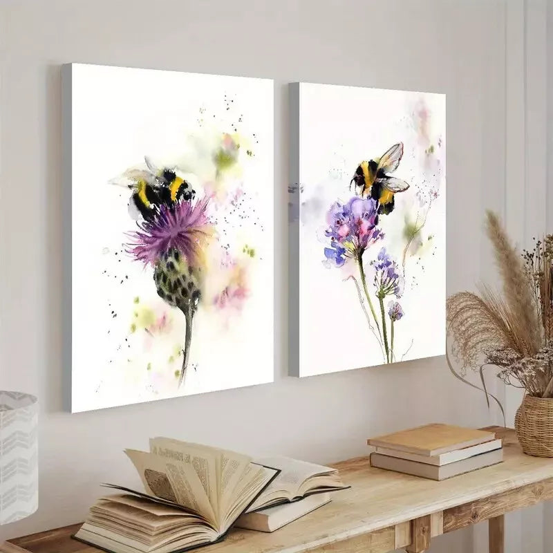 2-Piece Bumblebee on Wildflowers Framed Wall Art Set - 50x75cm High Quality Canvas Print | 100% Australian Made | Ready to Hang | Perfect for Living Room, Bedroom & Office Decor