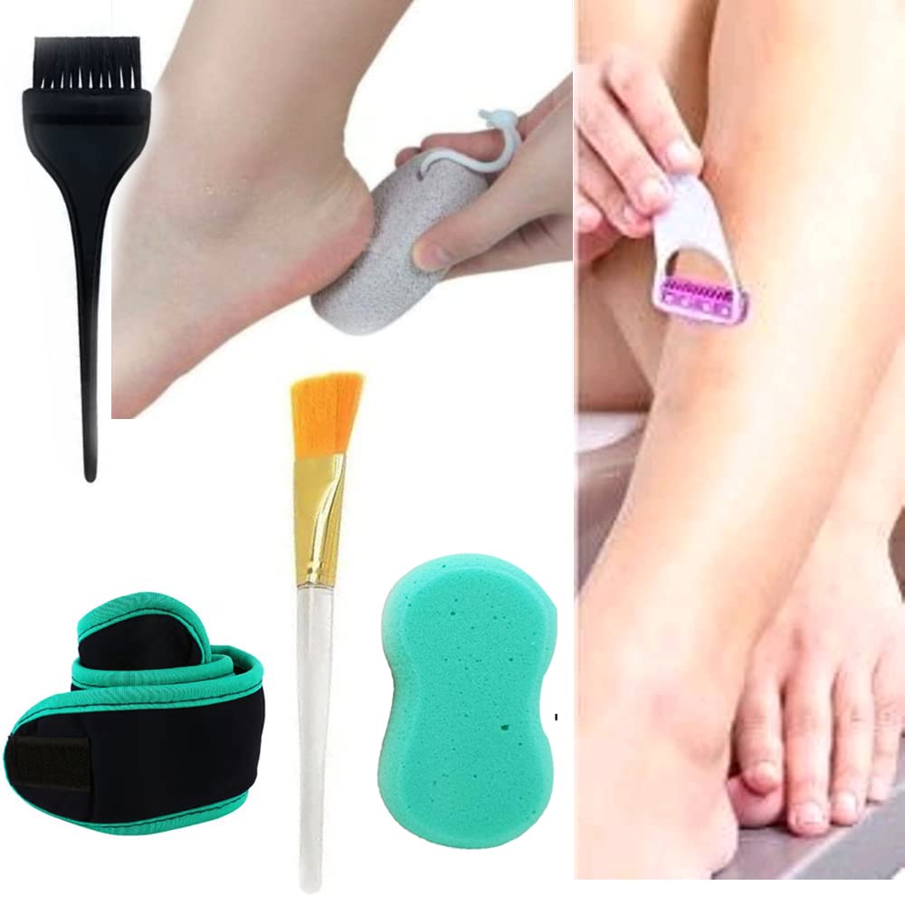 Premium Face Sponge, Facial Band, Scrubber, Face Pack Brush, Hair Color Brush & Women's Razor Set - For Makeup Application, Skincare & Hair Coloring at Home