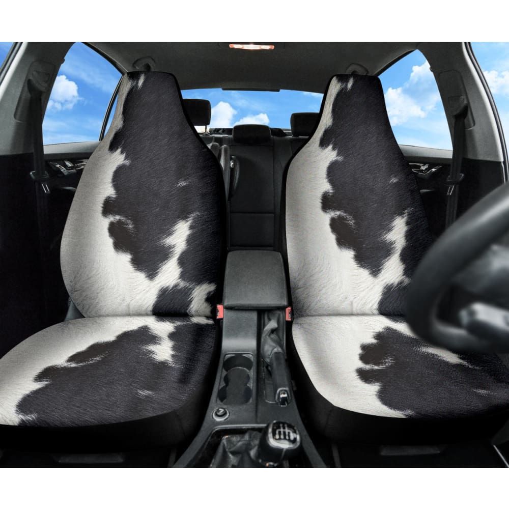 Premium Black and White Cowhide Print Car Seat Covers - Custom Fit for All Vehicles - Perfect Gift for Car Lovers (Model 210601) | Ideal for Road Trips, Daily Commutes, and Protecting Your Car Seats