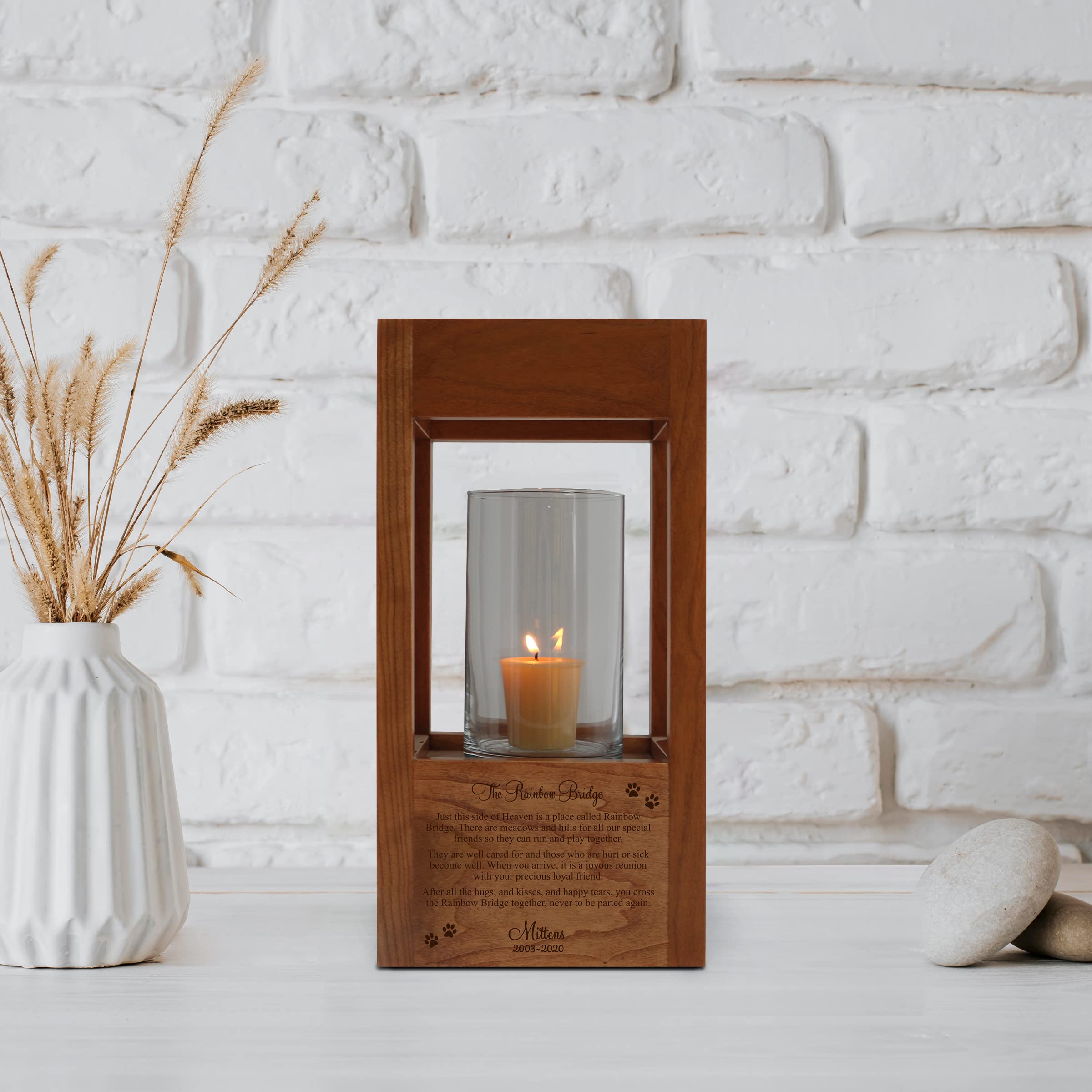 Personalized Wooden Pet Urn for Ashes - Lifesong Milestones Lantern Style Dog & Cat Memorial Urn with Tealight Holder - Cherry Wood Pet Cremation Urn for Small Animals - Perfect for Rainbow Bridge Memorials & Home Remembrance Ceremonies