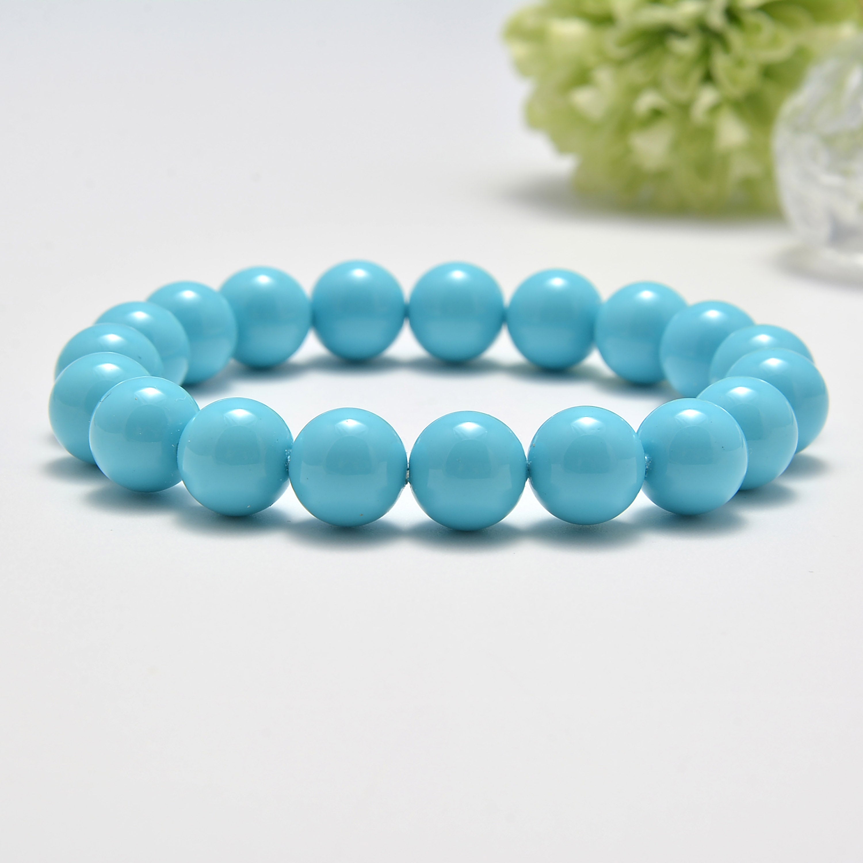 Blue Shell Pearl Bracelet - Smooth Round Beads 8mm, 10mm, 7.5 Inch Length - Elegant Jewelry for Women, Gift for Her, Wedding, Party & Special Occasions