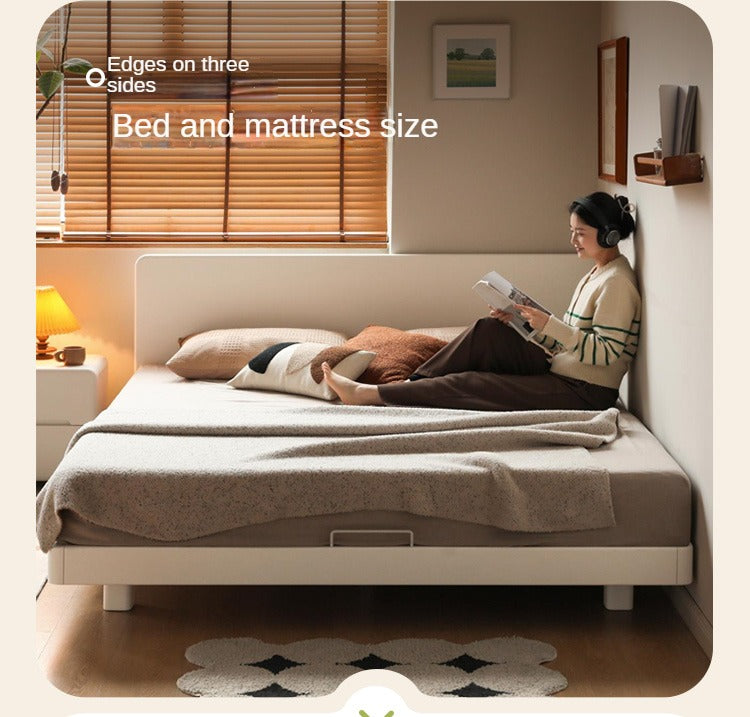Modern Simple Cream Style Poplar Solid Wood Bed - Queen Size, Sturdy & Elegant for Master Bedroom, Guest Room, or Dormitory