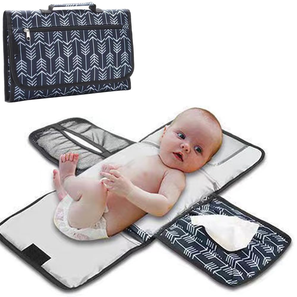 DZOZO Portable Baby Diaper Changing Pad - Waterproof Travel Changing Mat with Storage Pockets & Built-in Pillow | Foldable Nappy Station for Nursery, Car, Stroller & On-the-Go Parents