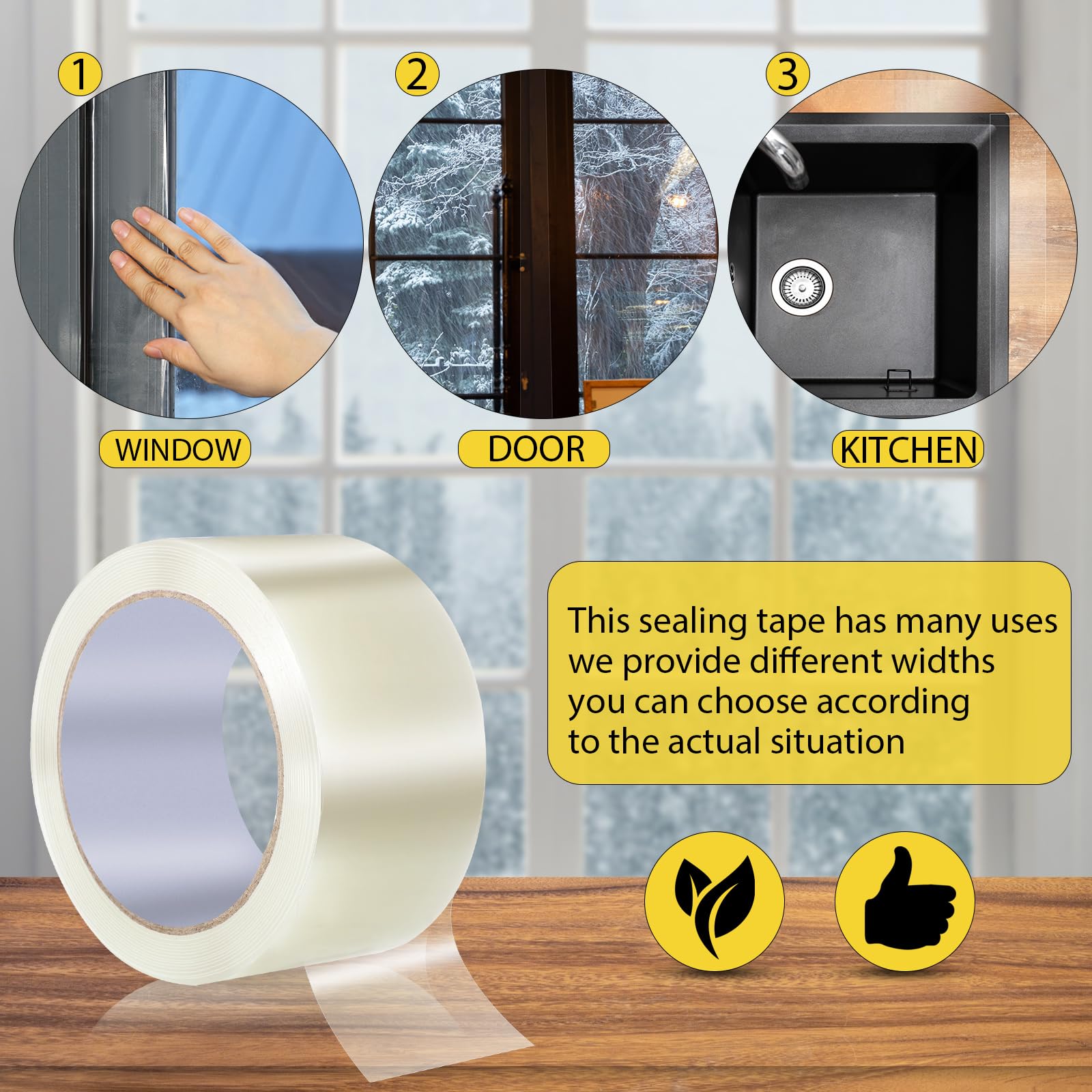 Transparent Window Insulation Tape - 2 Inch x 26 Yard Weatherproof Seal for Winter Doors & Windows | No Residue, Draft Proof | Perfect for Home Energy Efficiency & Cold Weather Protection