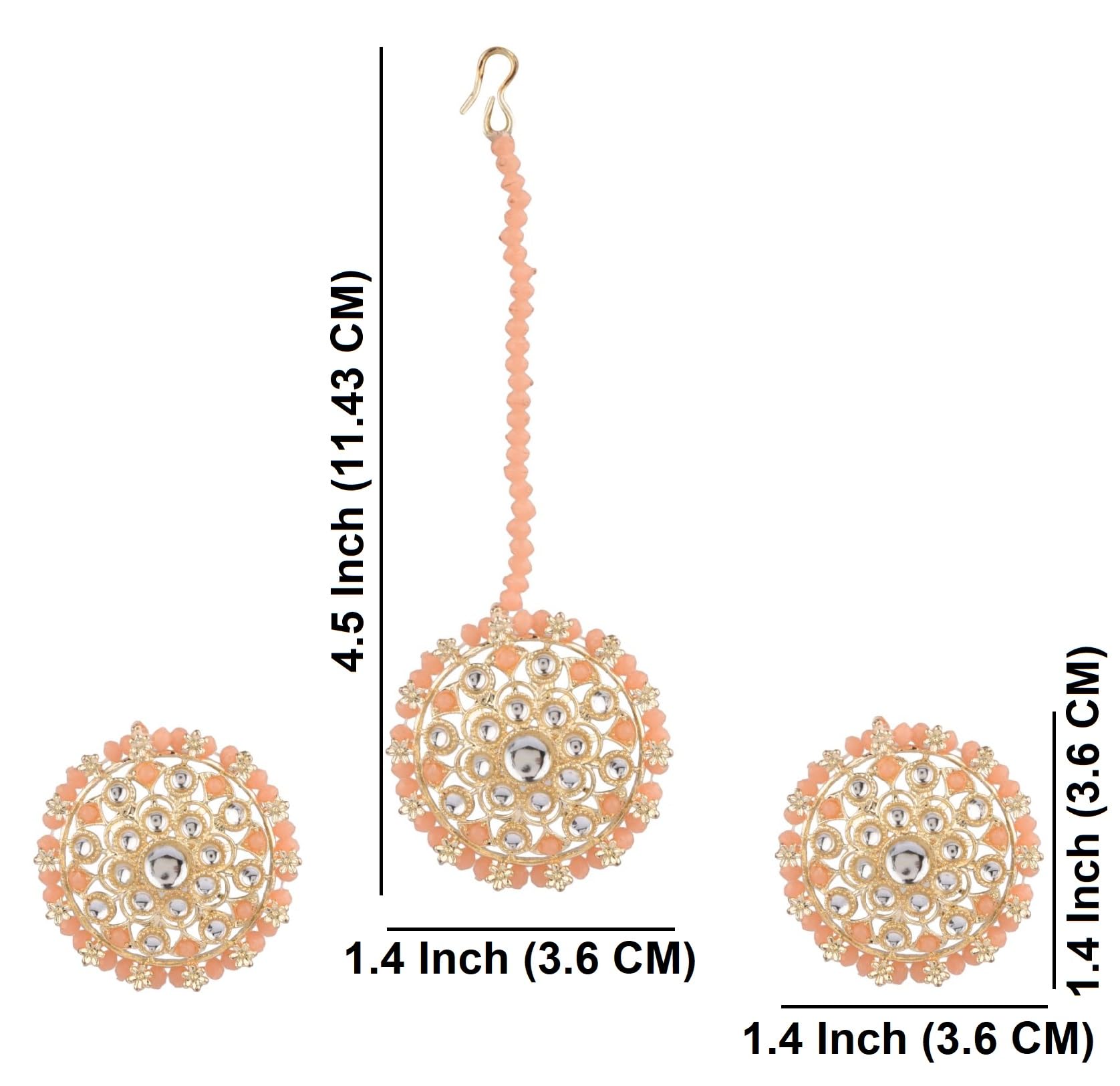 Efulgenz Indian Jewelry Set for Women - Crystal Kundan Stone Maang Tikka Headpiece & Dangle Earrings Set, White Gold Bridal Jewelry for Weddings, Parties & Festive Occasions