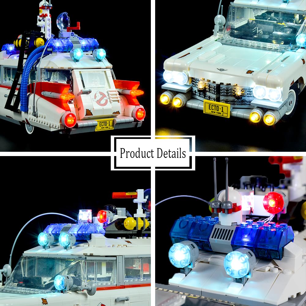 Kyglaring LED Light Kit with Remote Control & Music for Lego Icons Ghostbusters Ecto-1 Model 10274 - Compatible Lighting Set for Lego Building Blocks - Perfect Gift for Ghostbusters Fans - Includes Sound Effects (Great for Display, Collecting and Movie-Themed Decor)