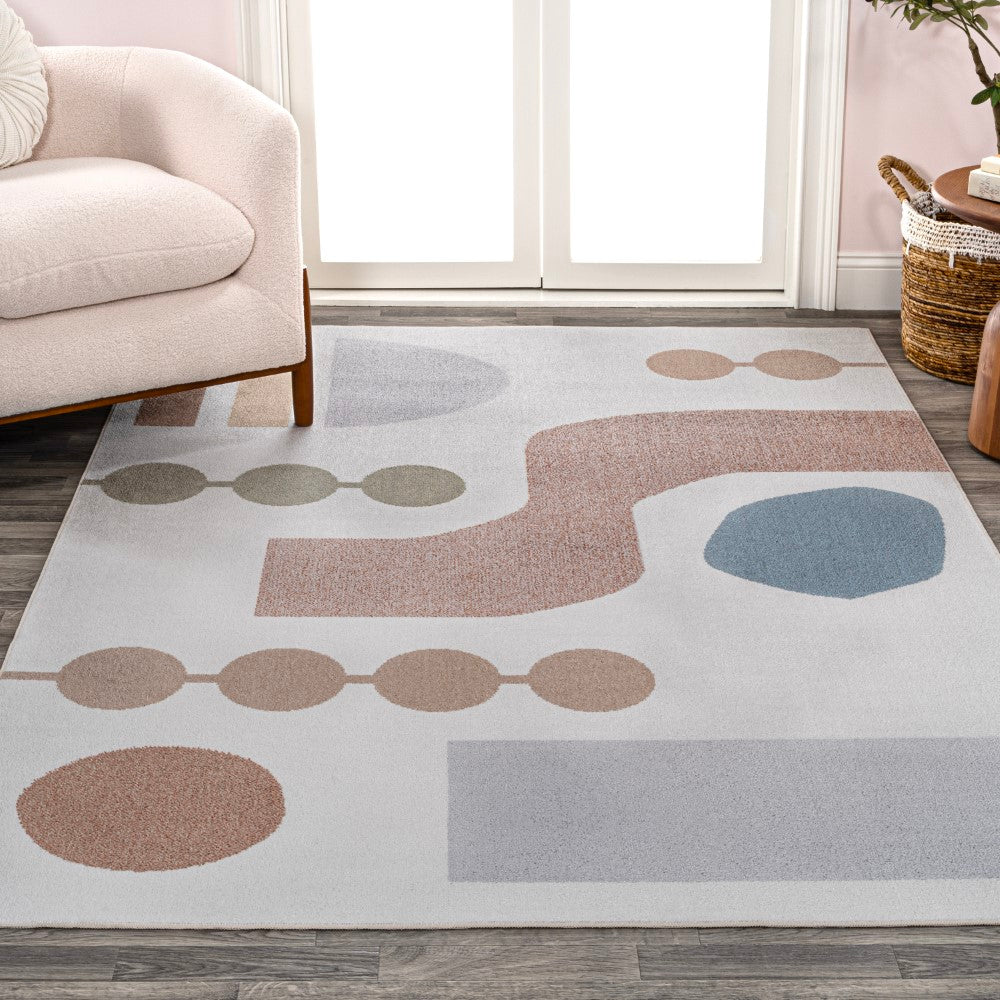 Riley Abstract Coastal Kids & Novelty Machine Washable Area Rug - Soft Non-Slip Nursery Rug for Playroom, Bedroom & Living Room Decor