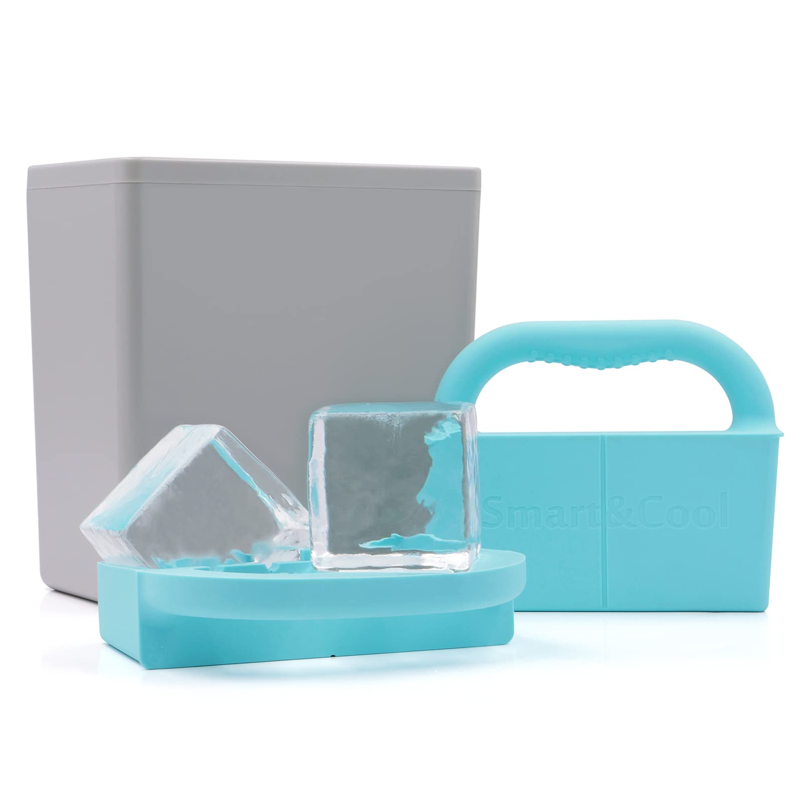 SMART&COOL Clear Ice Cube Mold - 2 Square Ice Cube Trays for Refrigerators | Perfect for Cocktails, Whiskey & Iced Drinks