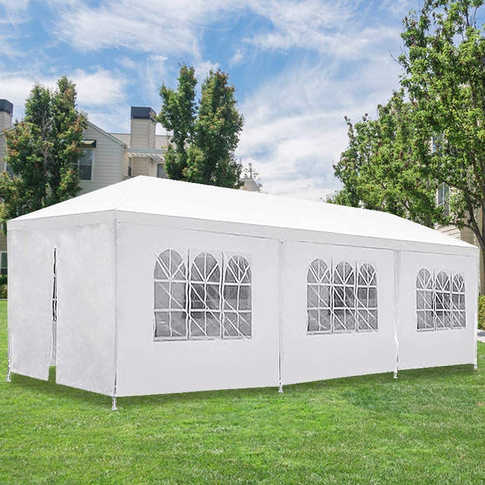 10'x30'x8.5' White Outdoor Gazebo Canopy Tent with 8 Removable Walls - Waterproof Wedding, Party, Camping & Commercial Event Shelter - Easy Assembly Elegant Design for Backyard, Garden & Outdoor Gatherings