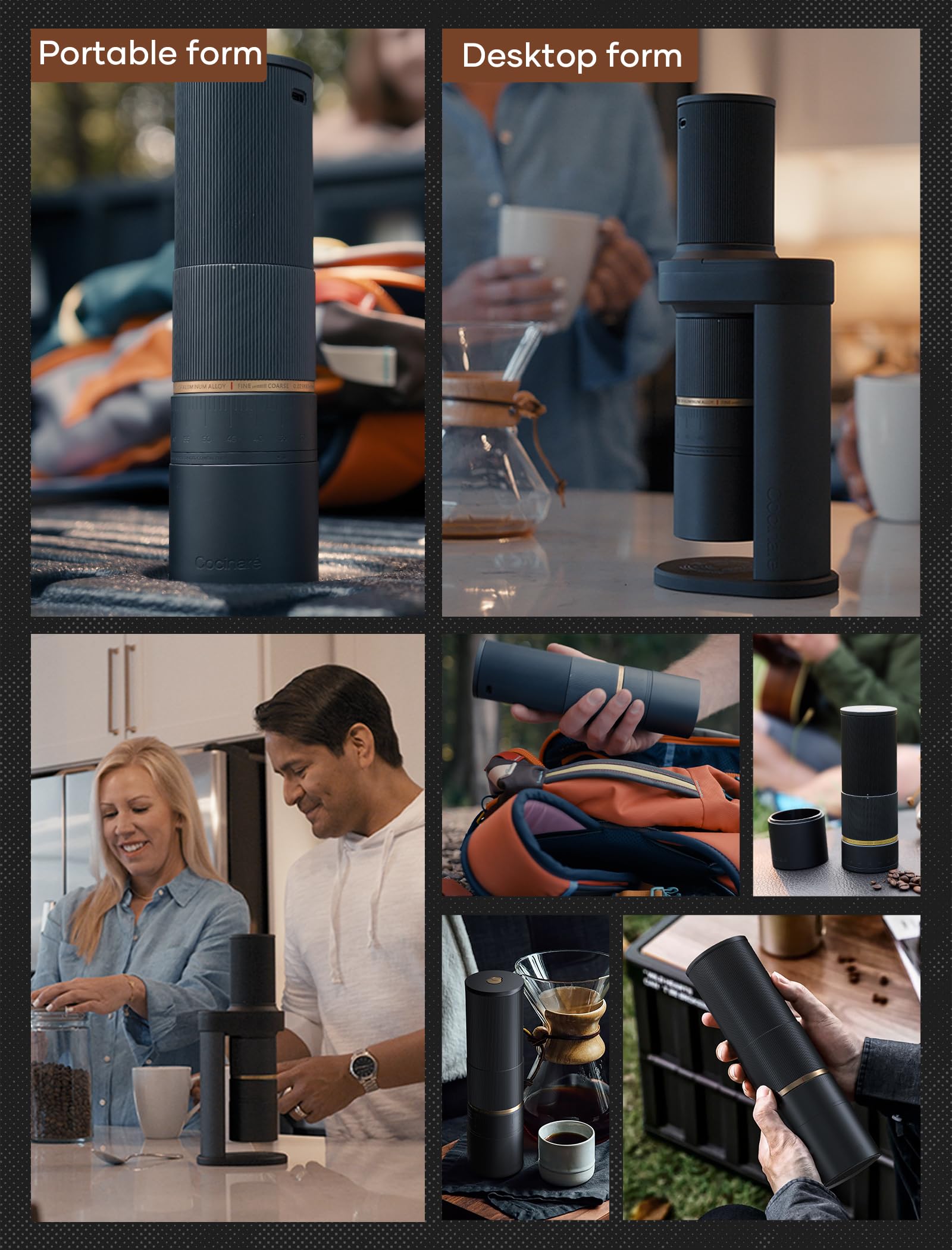 Cocinare Electric Wireless Portable Burr Coffee Grinder for Drip Espresso & Cold Brew - ESSENCE Lite Black | Perfect for Home Office Travel & Camping
