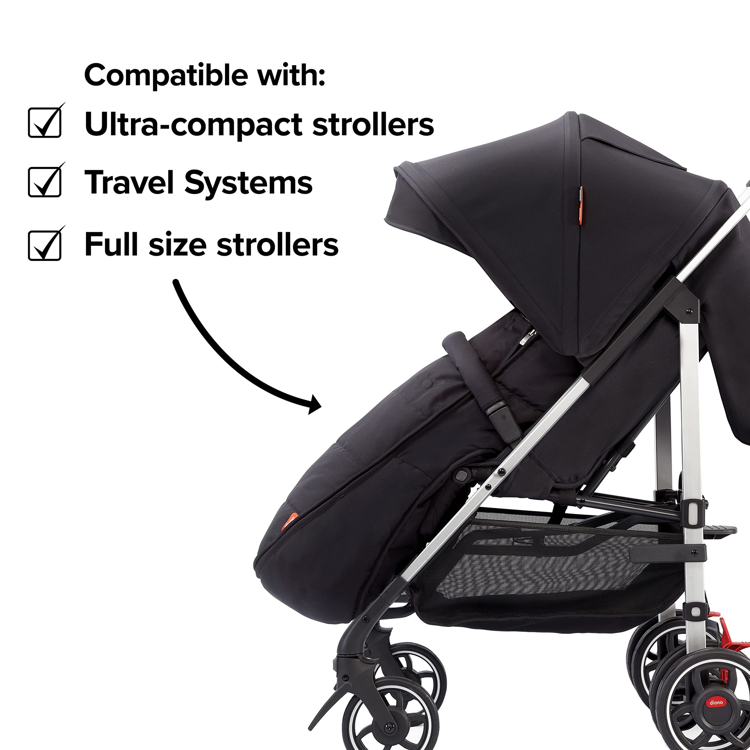 Diono All Weather Stroller Footmuff - Universal Fit for Baby to Toddler with Super Soft Padding, Weatherproof & Water Resistant Lining (Black Midnight) - Perfect for Winter Strolls, Outdoor Adventures & Cold Weather Protection