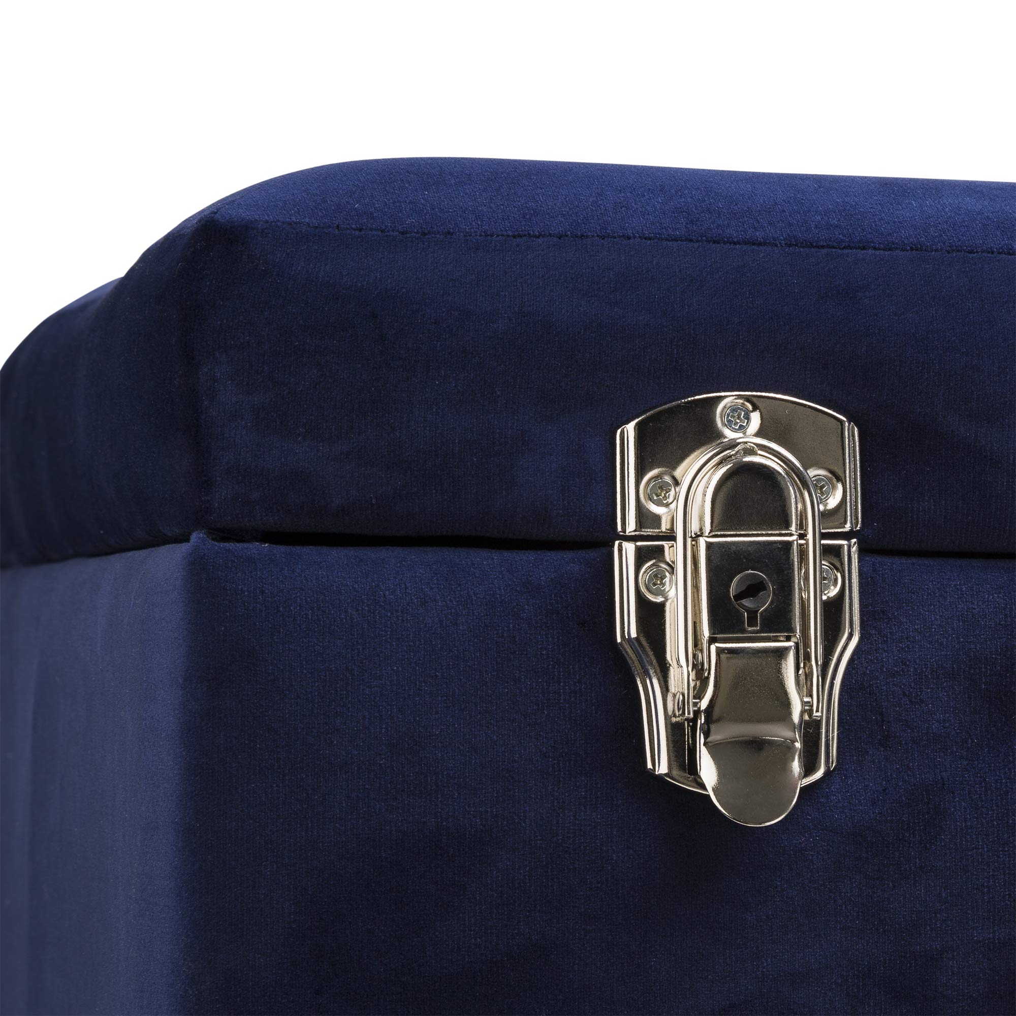 Glitzhome Navy Blue Velvet Upholstered Storage Ottoman Footstool with Removable Wood Legs - 19.75