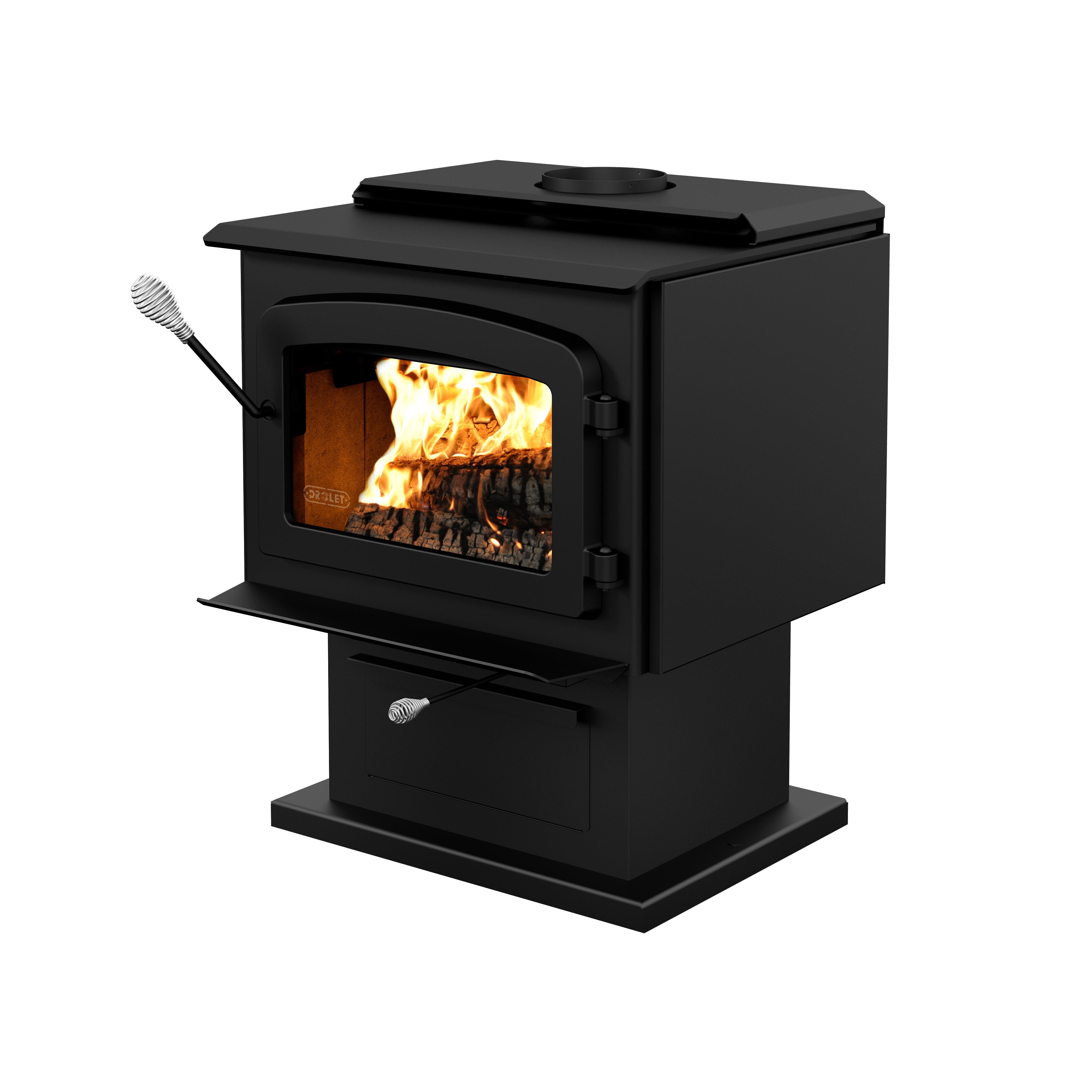 Drolet Escape 1800 EPA Certified Wood Stove - 2,100 Sq. Ft. Heating Capacity, Black Door, Pedestal Base - Perfect for Cabin, Home & Outdoor Heating