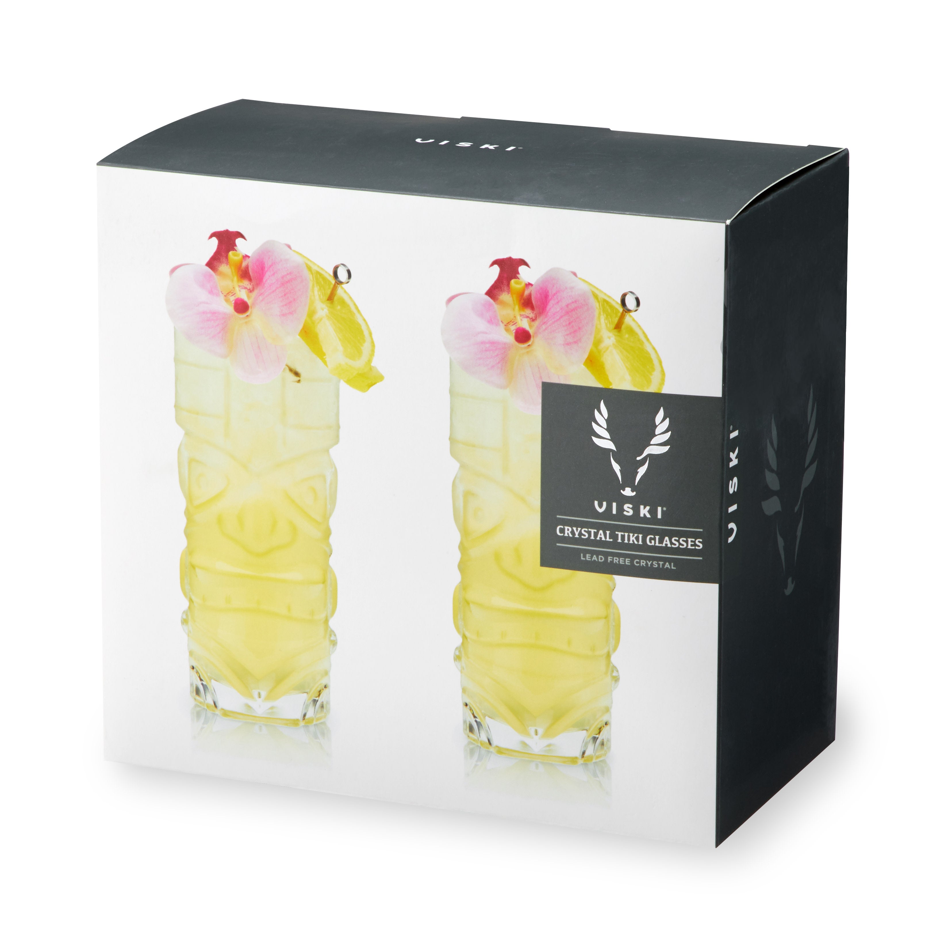 Premium Pacific Crystal Tiki Glasses Set of 2 - Handcrafted Exotic Cocktail Cups for Tropical Drinks, Perfect for Luau Parties, Beach Bars & Summer Entertaining
