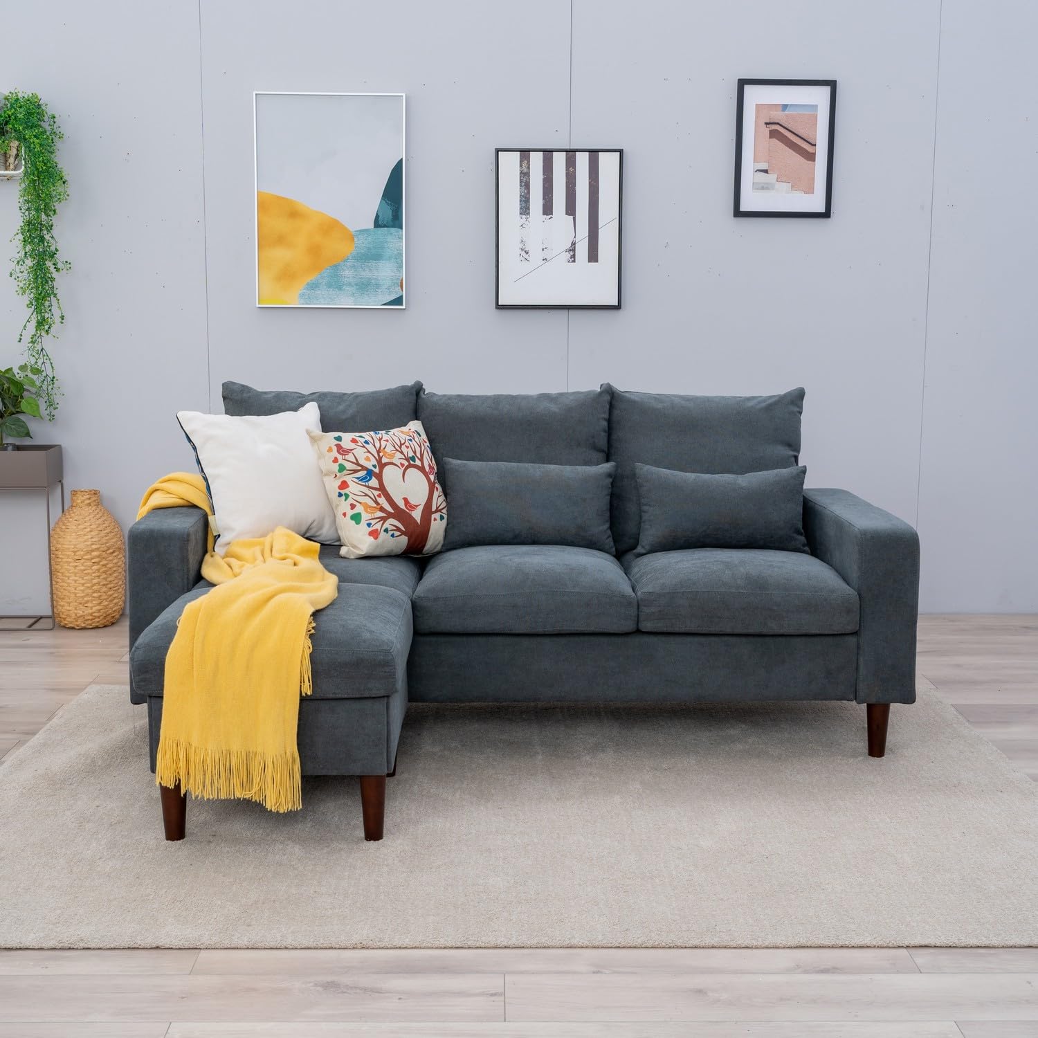 Modern Linen Fabric L-Shaped Sectional Sofa - 3-Seat Comfortable Couch for Living Room, Apartment & Small Spaces - Perfect for Lounging, Entertaining & Relaxing at Home