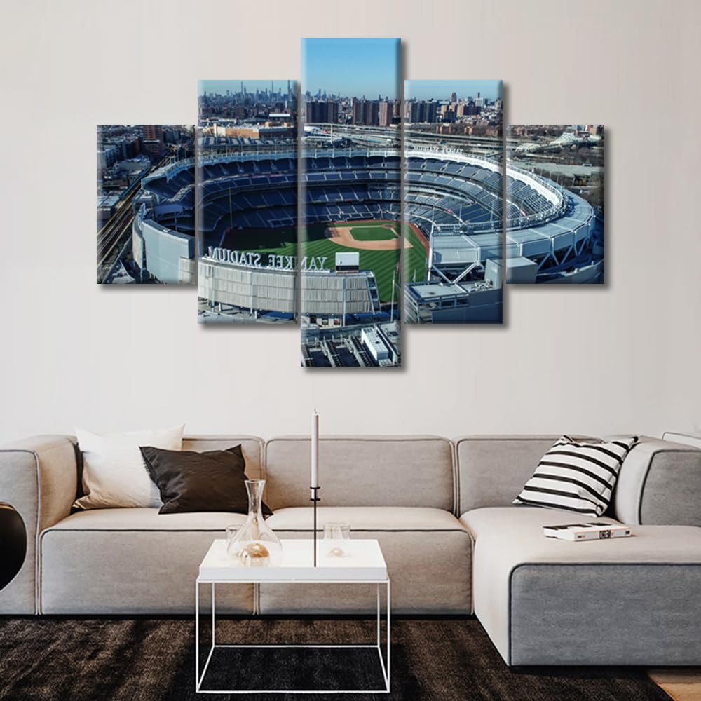 5-Panel Baseball Stadium Canvas Wall Art - Modern Sports Decor for Bedroom, Living Room & Office - Framed Yankee Stadium Painting (60