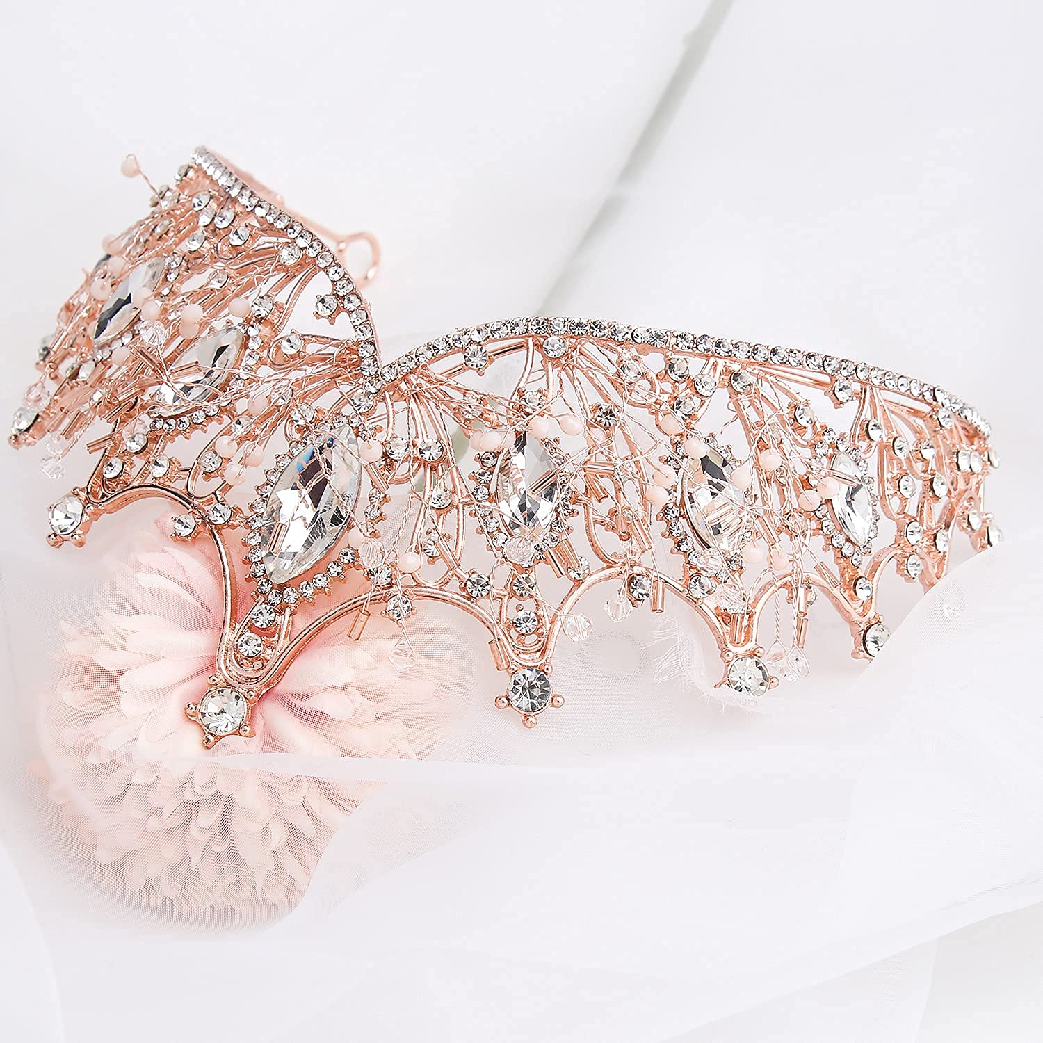 COCIDE Rose Gold Tiara Crown for Women & Girls - Crystal Headband for Mermaid Queen, Princess Hair Accessories | Perfect for Birthday Parties, Weddings, Prom, Halloween Costume & Cosplay